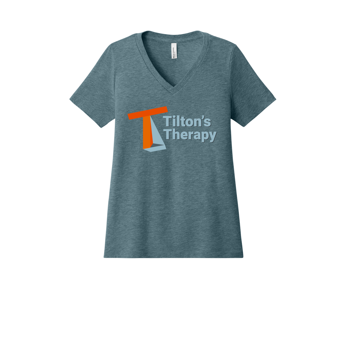 tiltonstherapy-womens-relaxed-v-neck-tee-dtf-front-6405CVC-heatherslate-flat-front