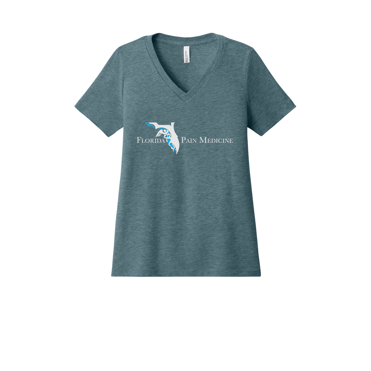 floridapainmedicine-womens-relaxed-v-neck-tee-dtf-front-6405CVC-heatherslate-flat-front