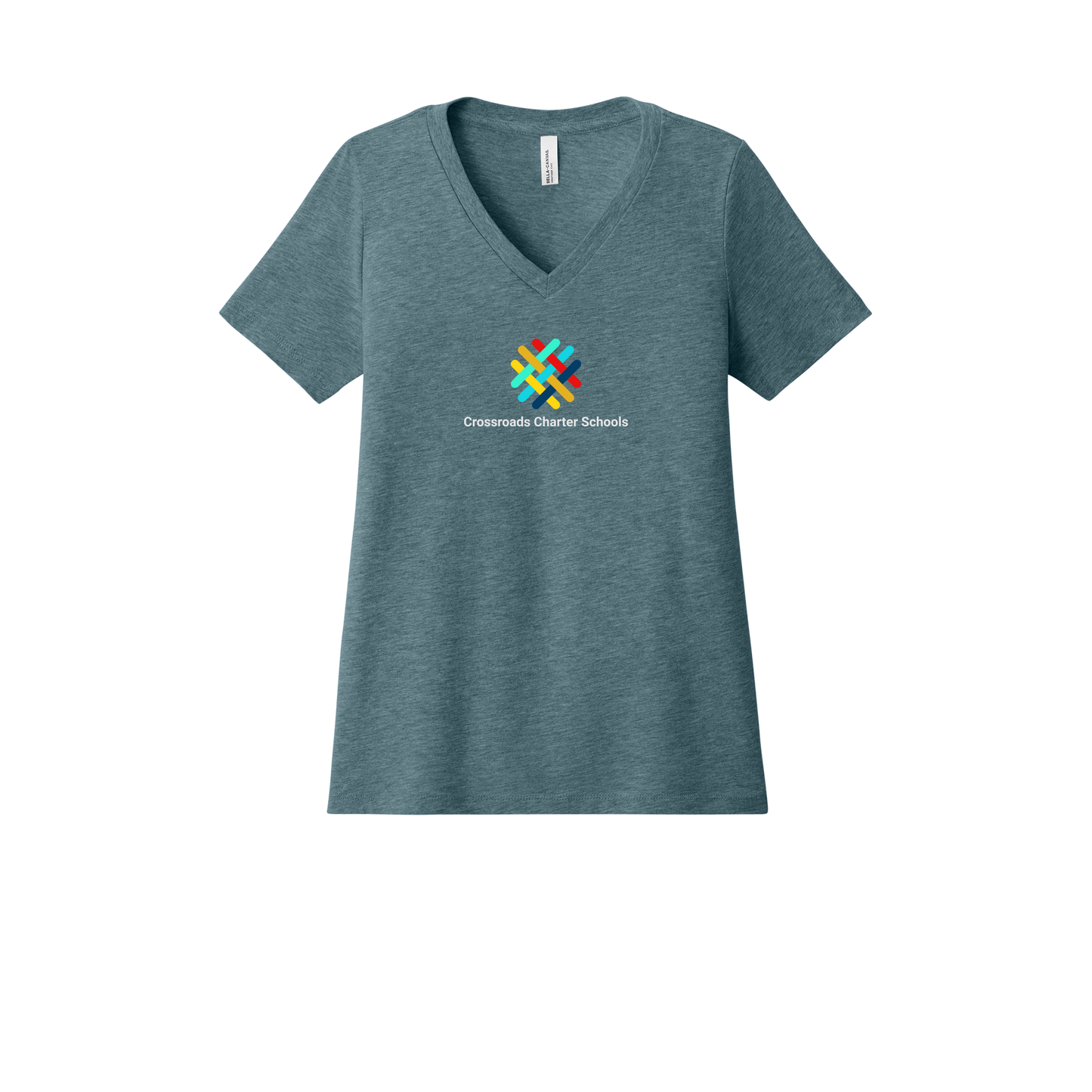 crossroadsschoolskc-womens-relaxed-v-neck-tee-dtf-front-6405CVC-heatherslate-flat-front