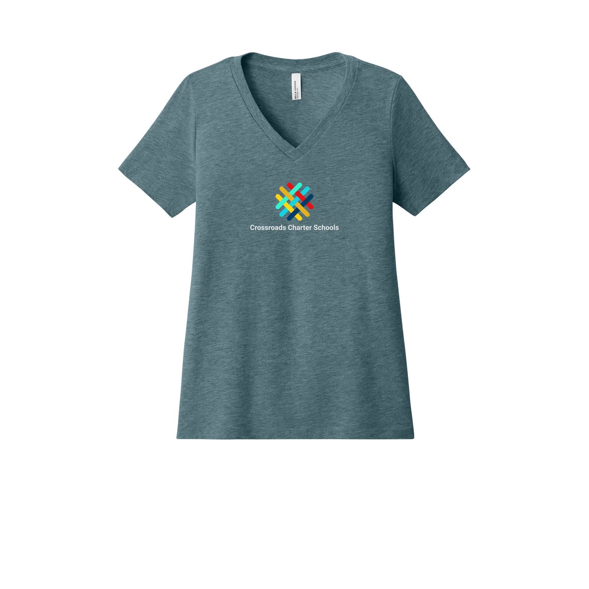 crossroadsschoolskc-womens-relaxed-v-neck-tee-dtf-front-6405CVC-heatherslate-flat-front