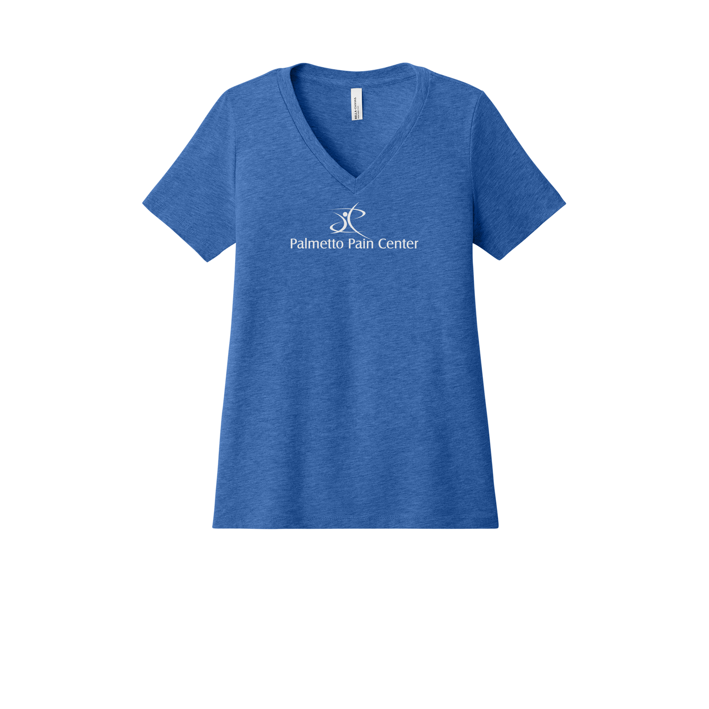 palmetto-pain-center-womens-relaxed-v-neck-tee-dtf-front-6405CVC-heathertrueroyal-flat-front