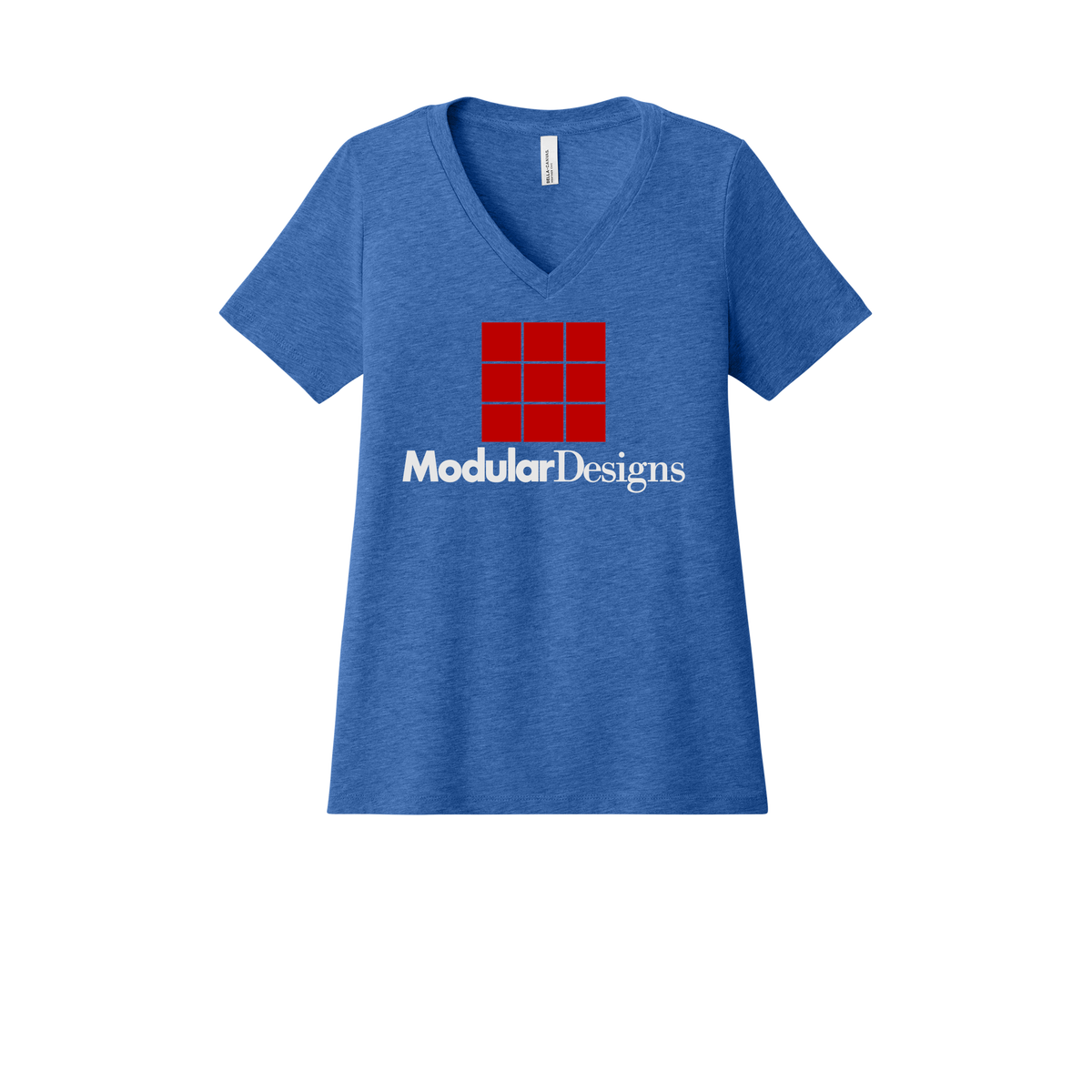 modulardesignsflooring-womens-relaxed-v-neck-tee-dtf-front-6405CVC-heathertrueroyal-flat-front