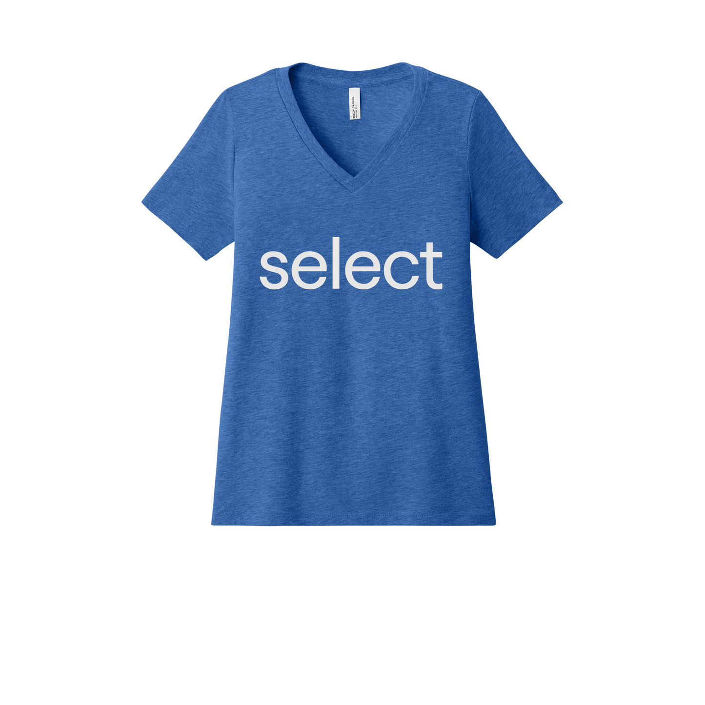 meetselect-womens-relaxed-v-neck-tee-dtf-front-6405CVC-heathertrueroyal-flat-front