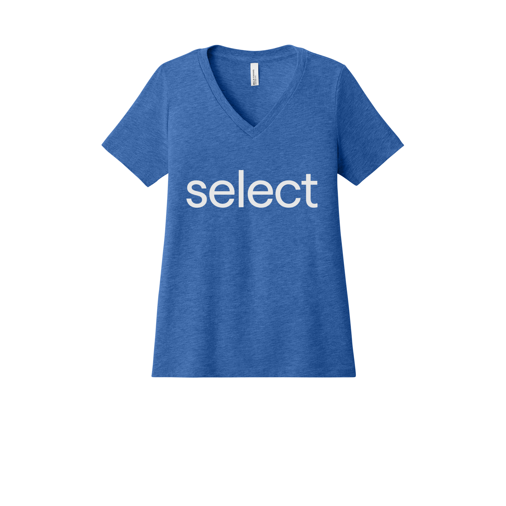 meetselect-womens-relaxed-v-neck-tee-dtf-front-6405CVC-heathertrueroyal-flat-front