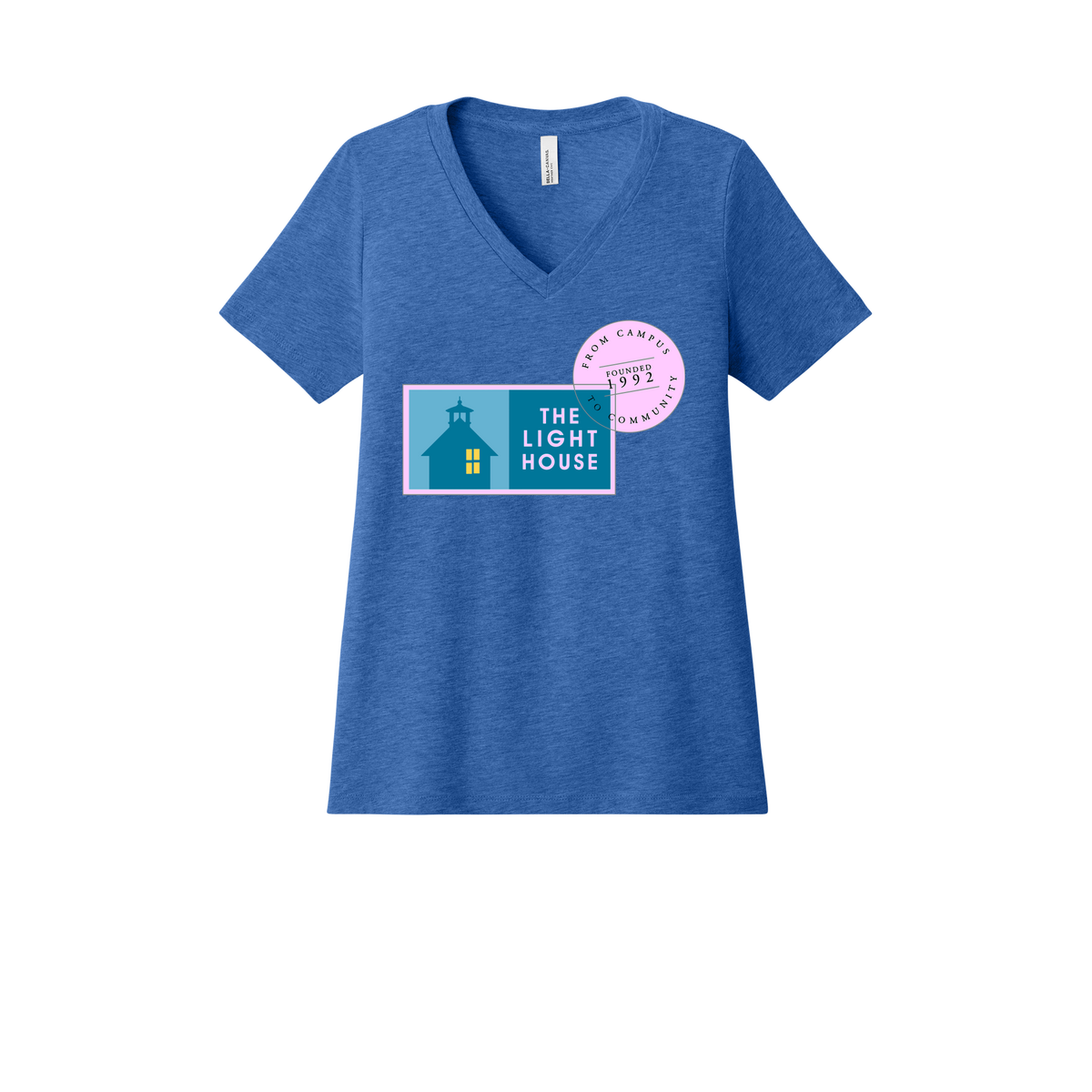 lhcampus-womens-relaxed-v-neck-tee-dtf-front-6405CVC-heathertrueroyal-flat-front
