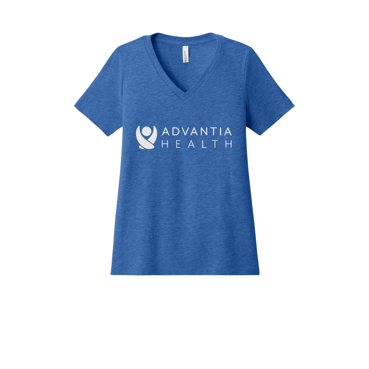 advantiahealth-womens-relaxed-v-neck-tee-dtf-front-6405CVC-heathertrueroyal-flat-front