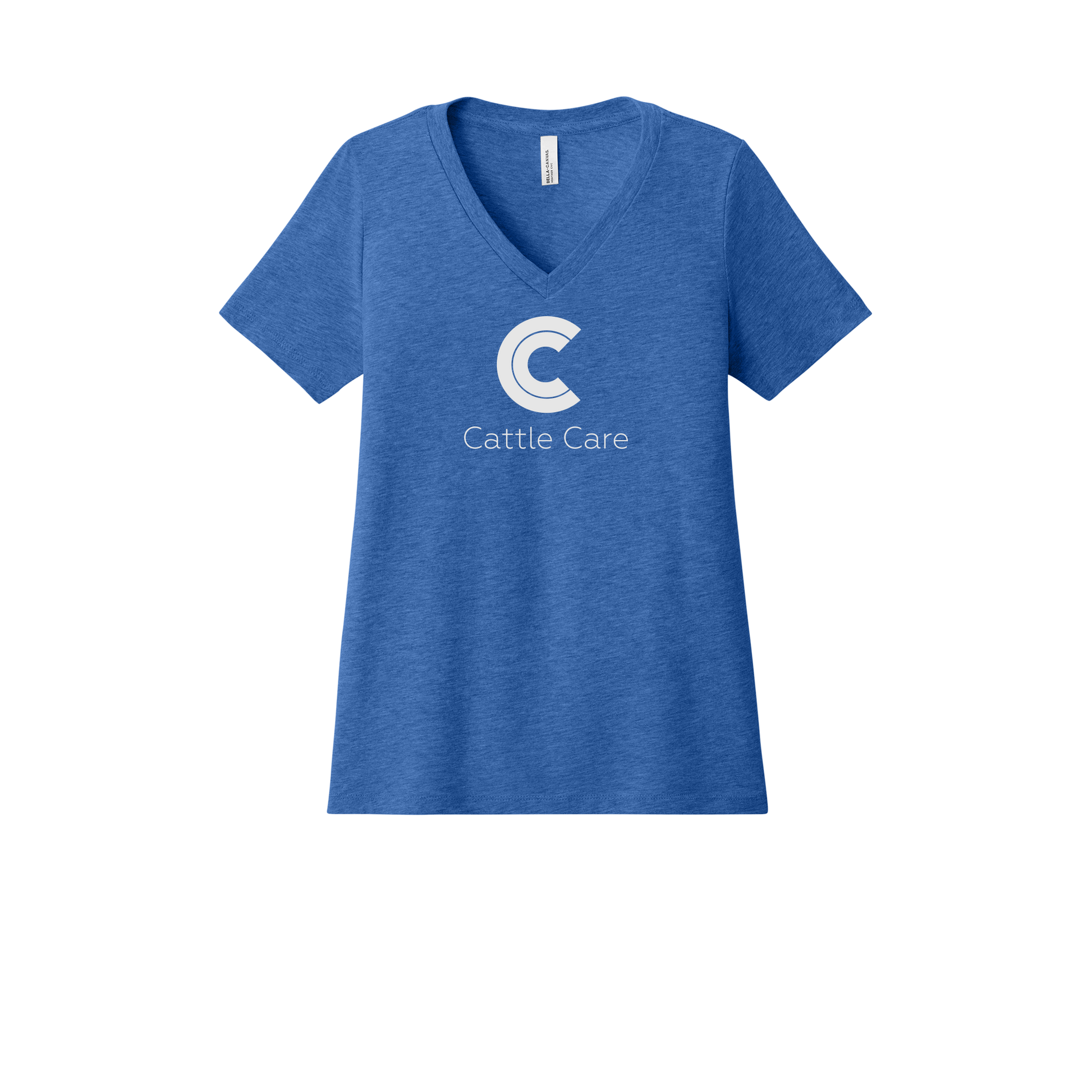 cattle-care-womens-relaxed-v-neck-tee-dtf-front-6405CVC-heathertrueroyal-flat-front
