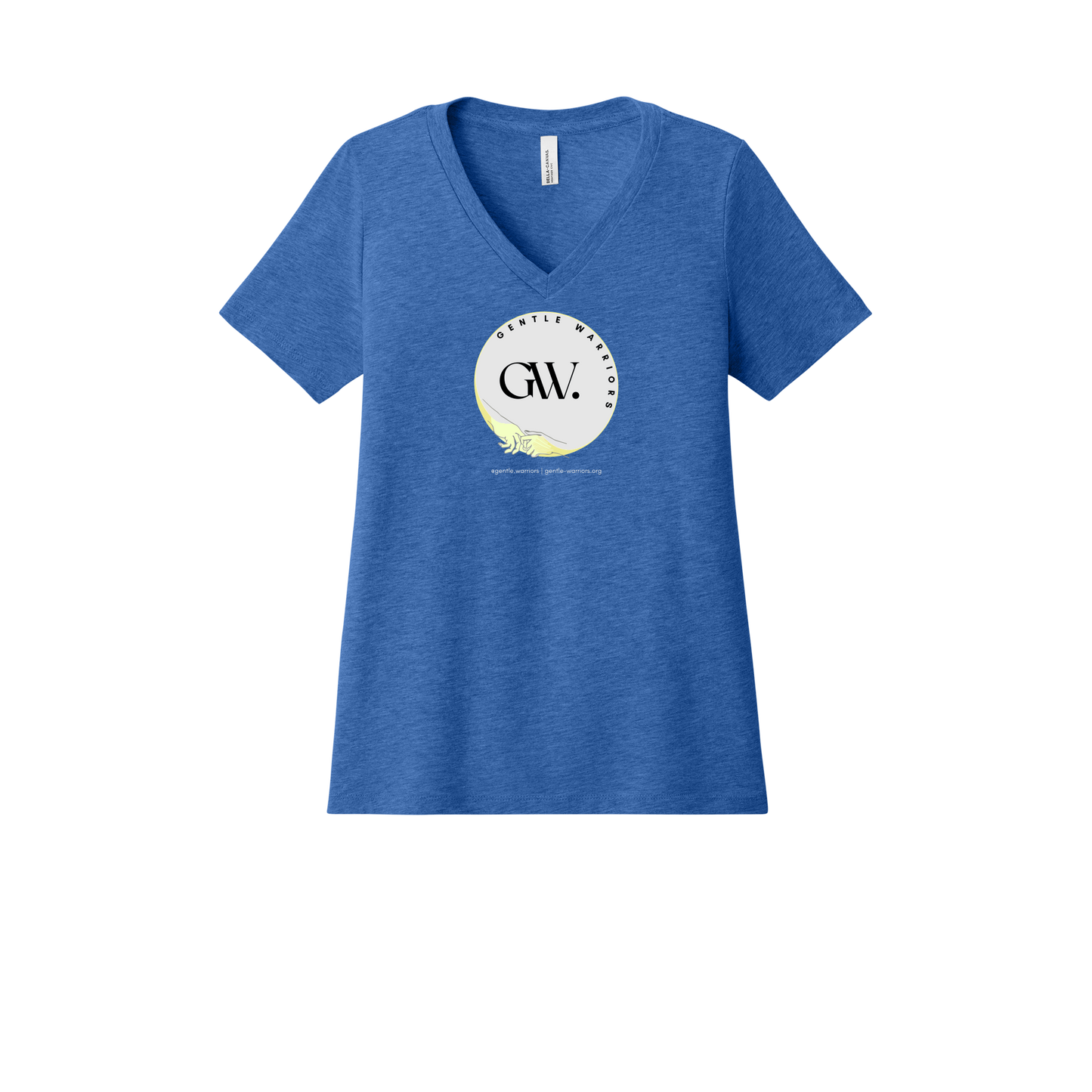 gentle-warriors-womens-relaxed-v-neck-tee-dtf-front-6405CVC-heathertrueroyal-flat-front