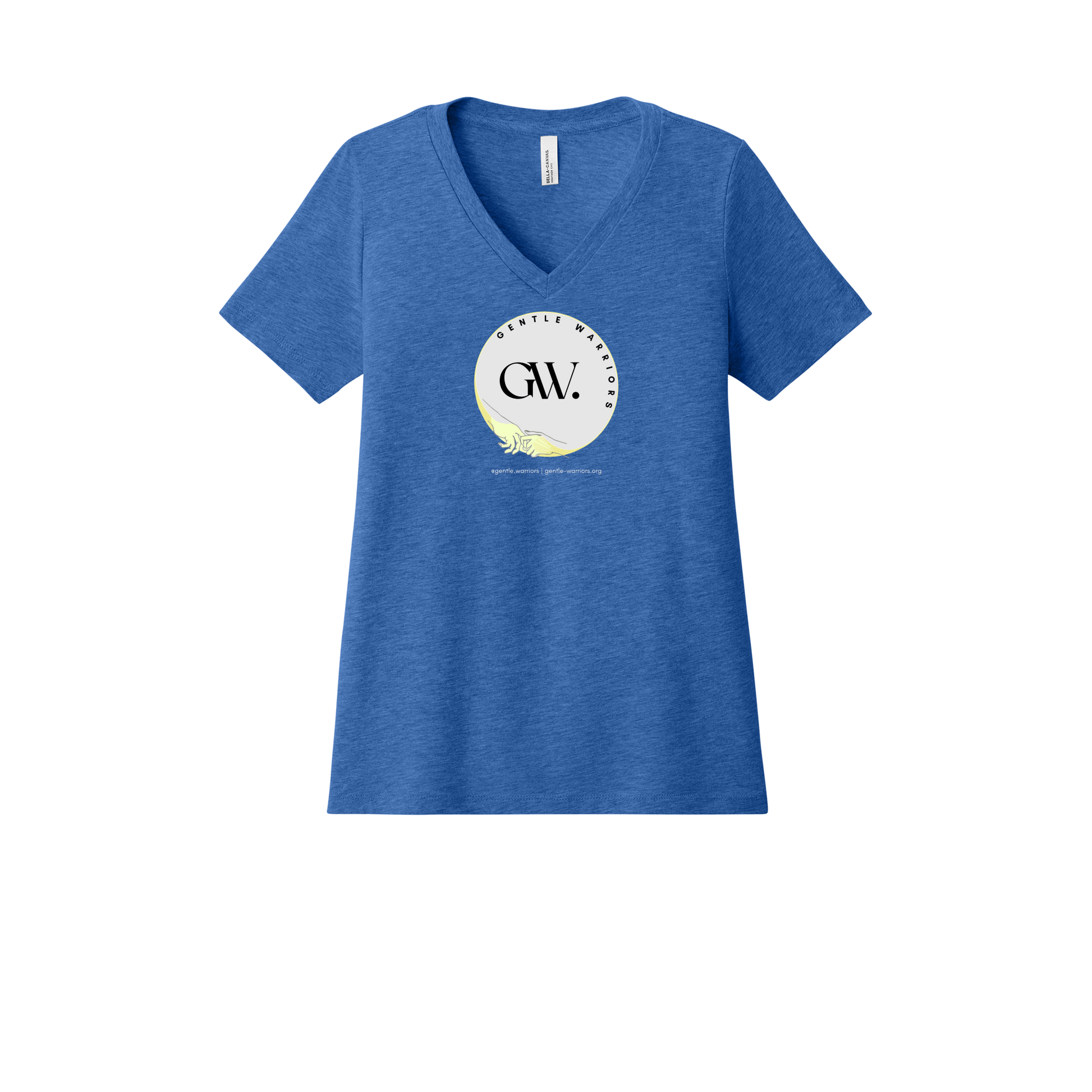gentle-warriors-womens-relaxed-v-neck-tee-dtf-front-6405CVC-heathertrueroyal-flat-front