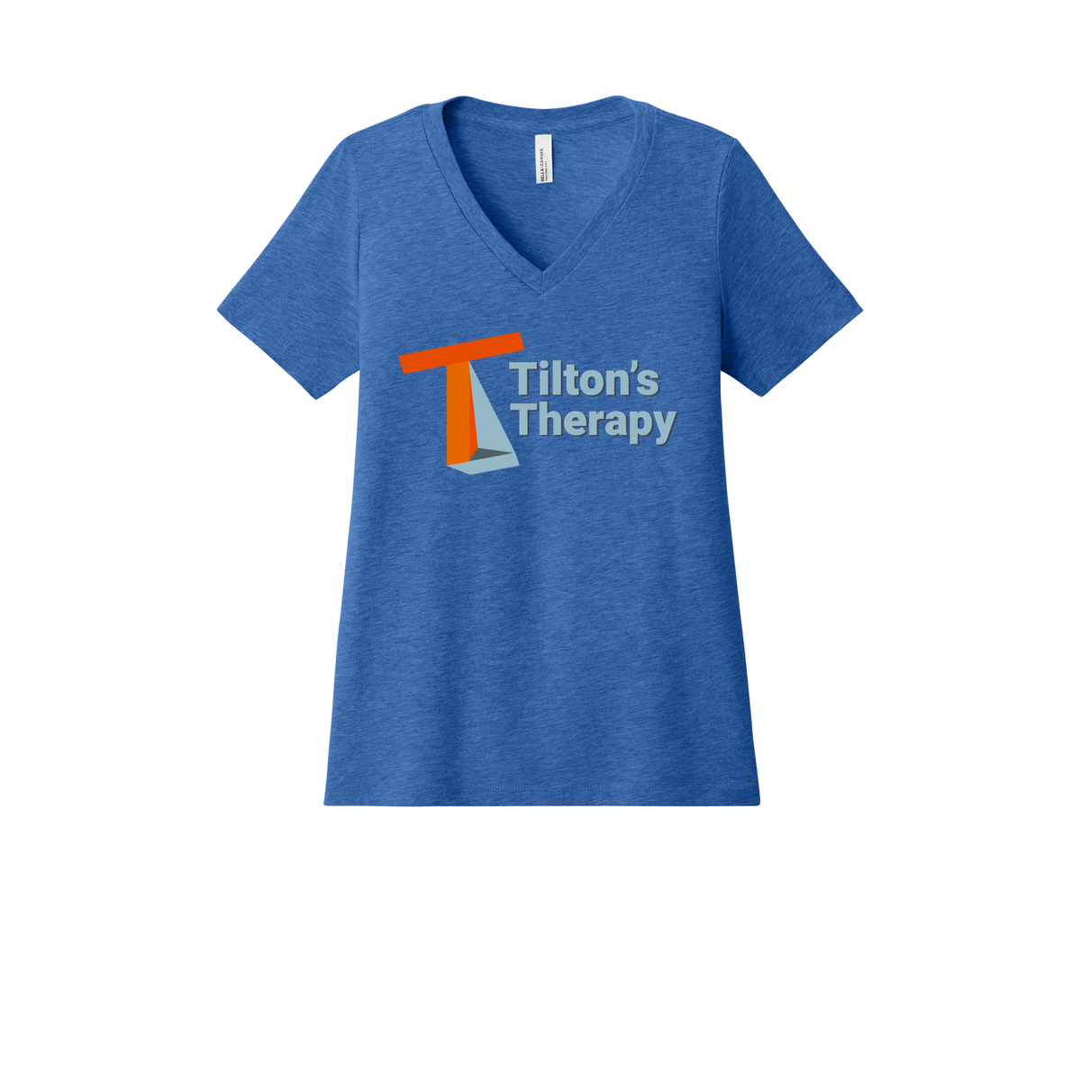 tiltonstherapy-womens-relaxed-v-neck-tee-dtf-front-6405CVC-heathertrueroyal-flat-front