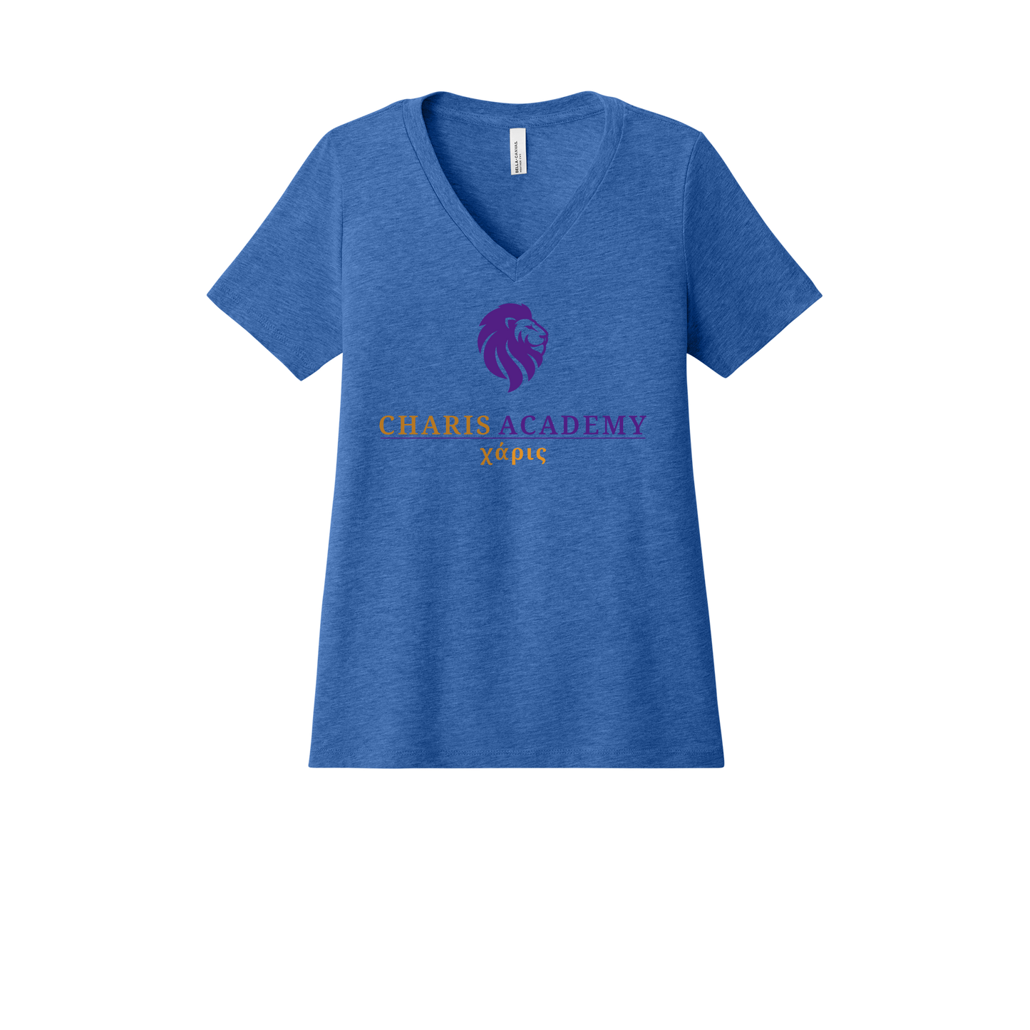 cahazleton-womens-relaxed-v-neck-tee-dtf-front-6405CVC-heathertrueroyal-flat-front