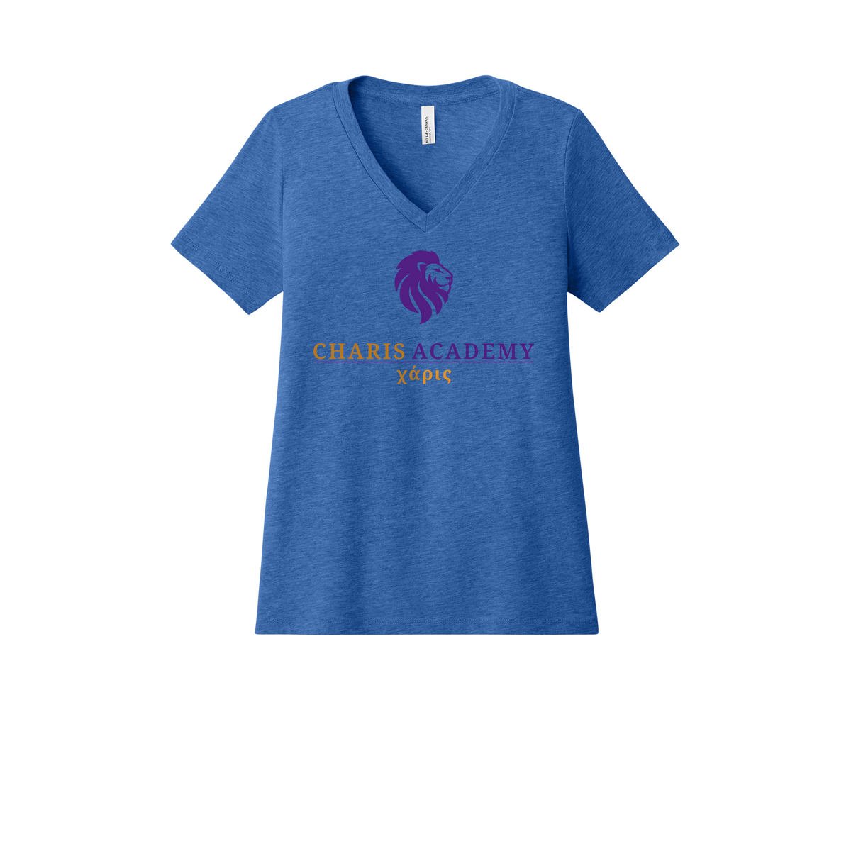 cahazleton-womens-relaxed-v-neck-tee-dtf-front-6405CVC-heathertrueroyal-flat-front