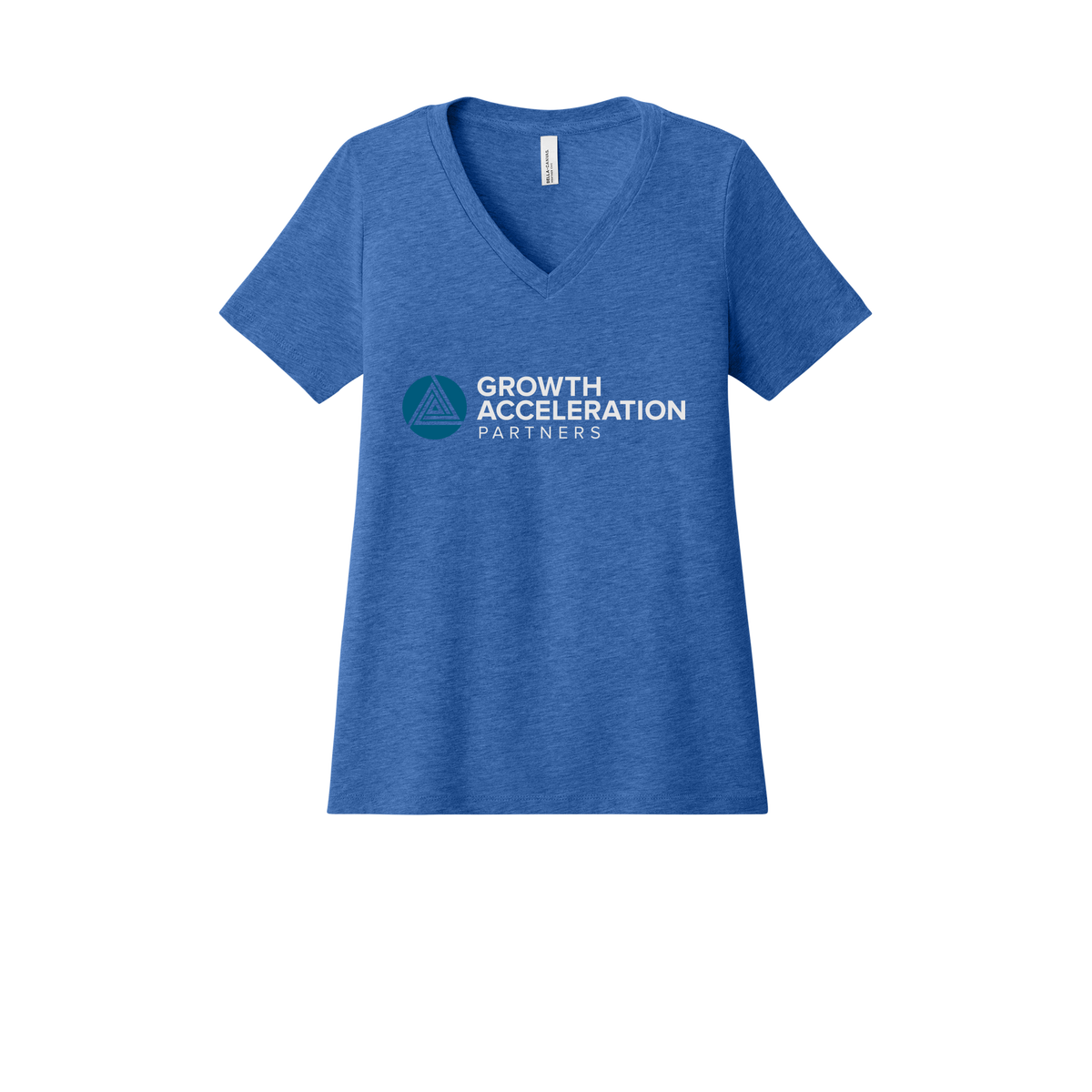 growthaccelerationpartners-womens-relaxed-v-neck-tee-dtf-front-6405CVC-heathertrueroyal-flat-front