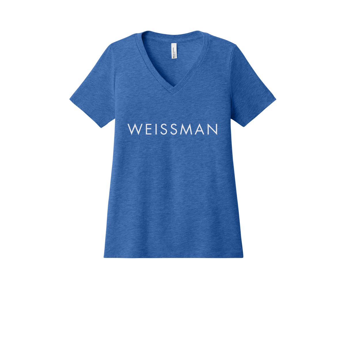 weissmans-womens-relaxed-v-neck-tee-dtf-front-6405CVC-heathertrueroyal-flat-front