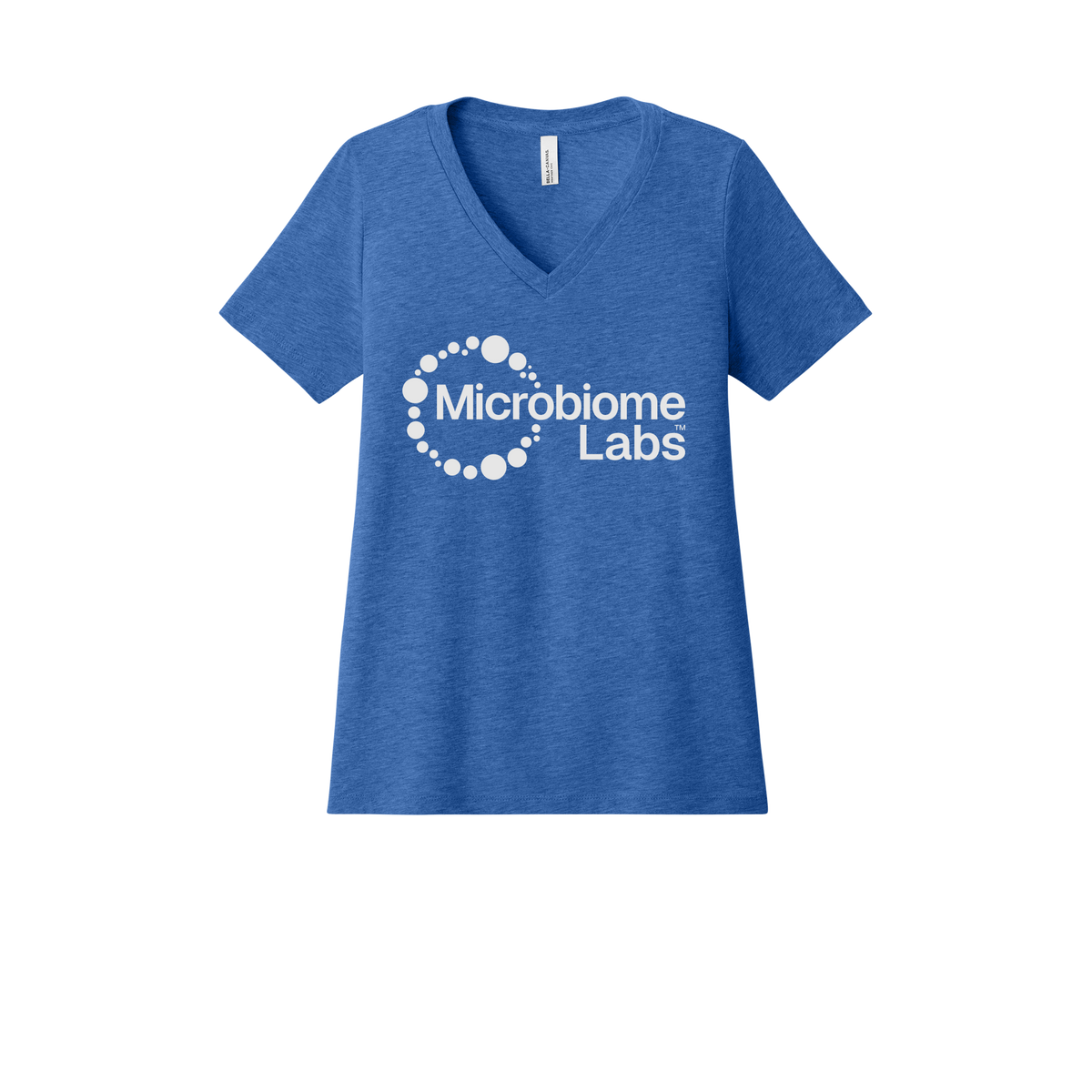 microbiomelabs-womens-relaxed-v-neck-tee-dtf-front-6405CVC-heathertrueroyal-flat-front