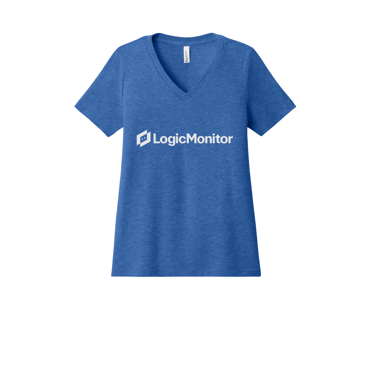 logicmonitor-womens-relaxed-v-neck-tee-dtf-front-6405CVC-heathertrueroyal-flat-front