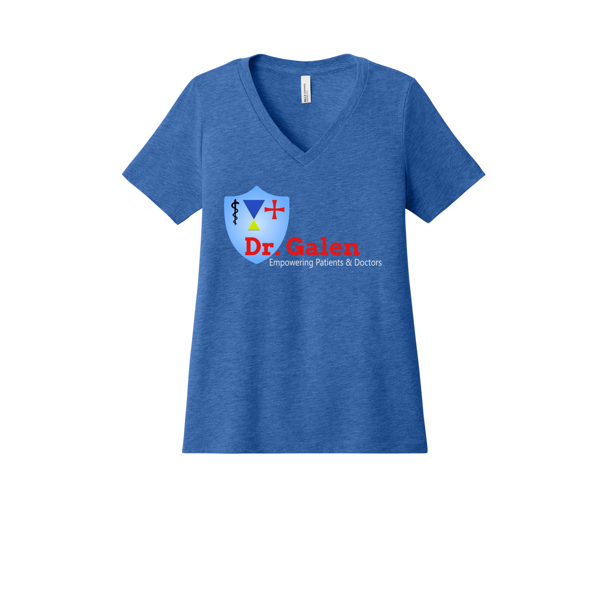 drgalen-womens-relaxed-v-neck-tee-dtf-front-6405CVC-heathertrueroyal-flat-front