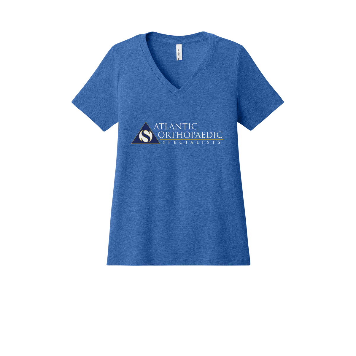 atlanticortho-womens-relaxed-v-neck-tee-dtf-front-6405CVC-heathertrueroyal-flat-front