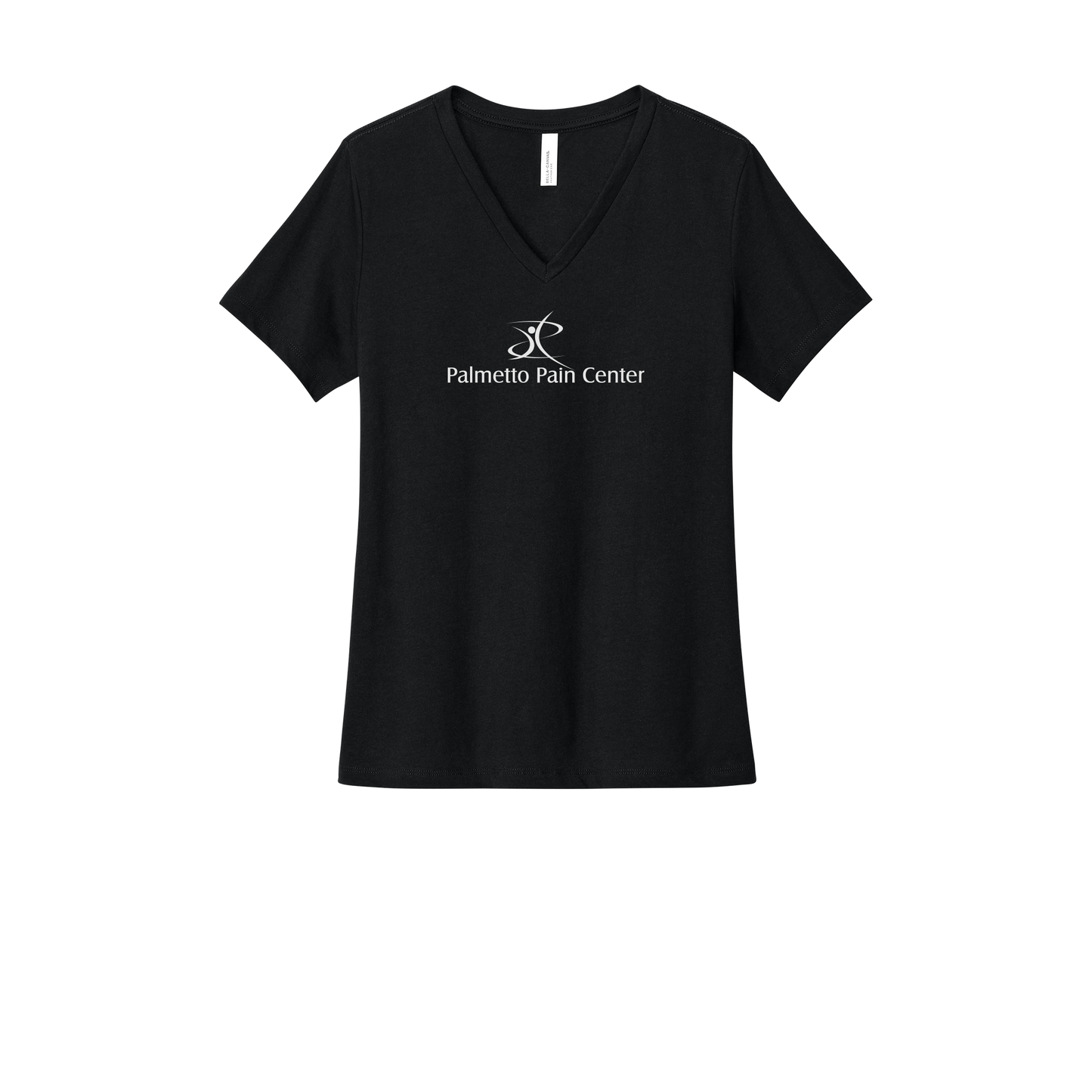 palmetto-pain-center-womens-relaxed-v-neck-tee-dtf-front-6405CVC-solidblackblend-flat-front