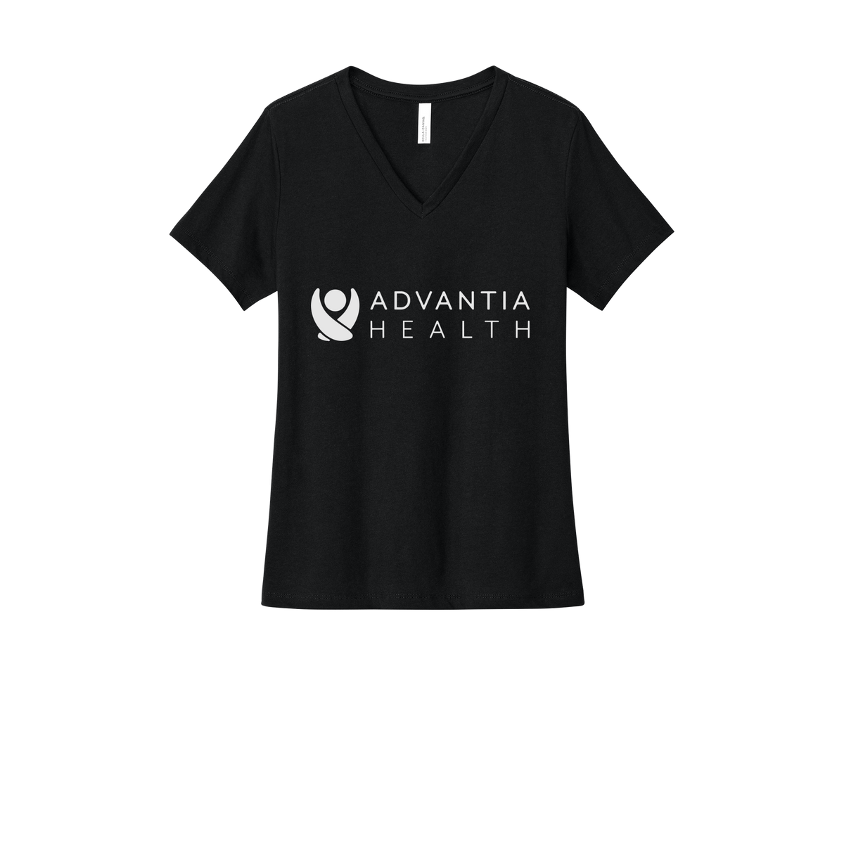advantiahealth-womens-relaxed-v-neck-tee-dtf-front-6405CVC-solidblackblend-flat-front