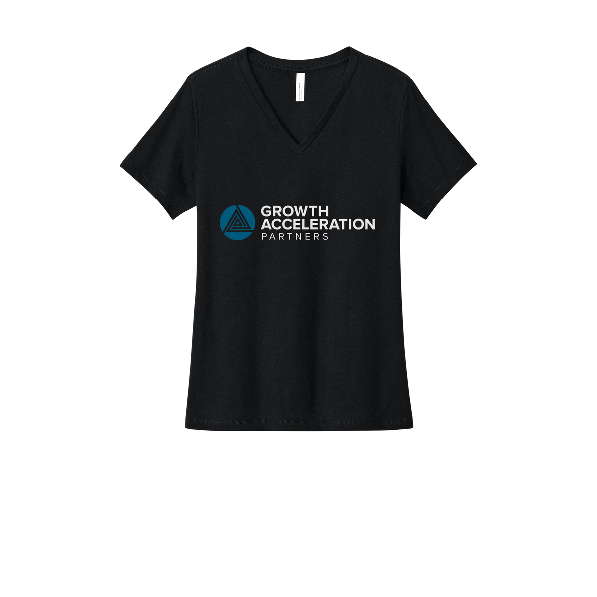 growthaccelerationpartners-womens-relaxed-v-neck-tee-dtf-front-6405CVC-solidblackblend-flat-front