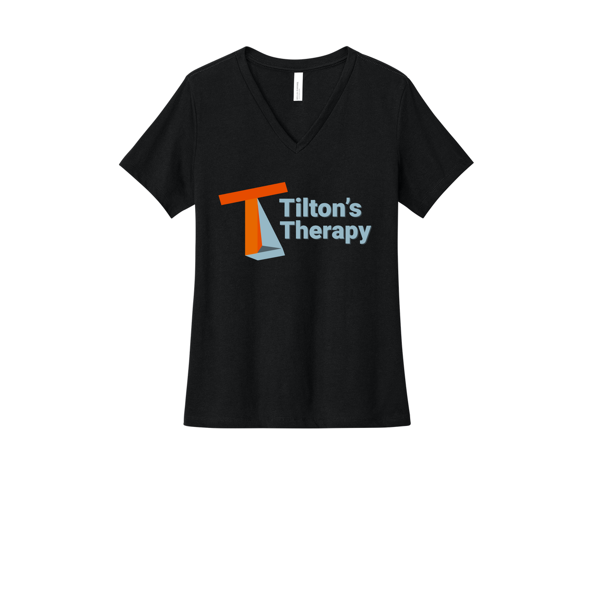 tiltonstherapy-womens-relaxed-v-neck-tee-dtf-front-6405CVC-solidblackblend-flat-front