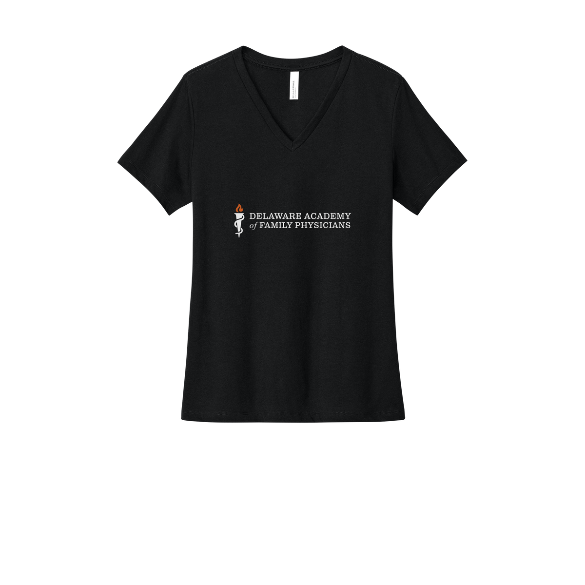 delfamdoc-womens-relaxed-v-neck-tee-dtf-front-6405CVC-solidblackblend-flat-front