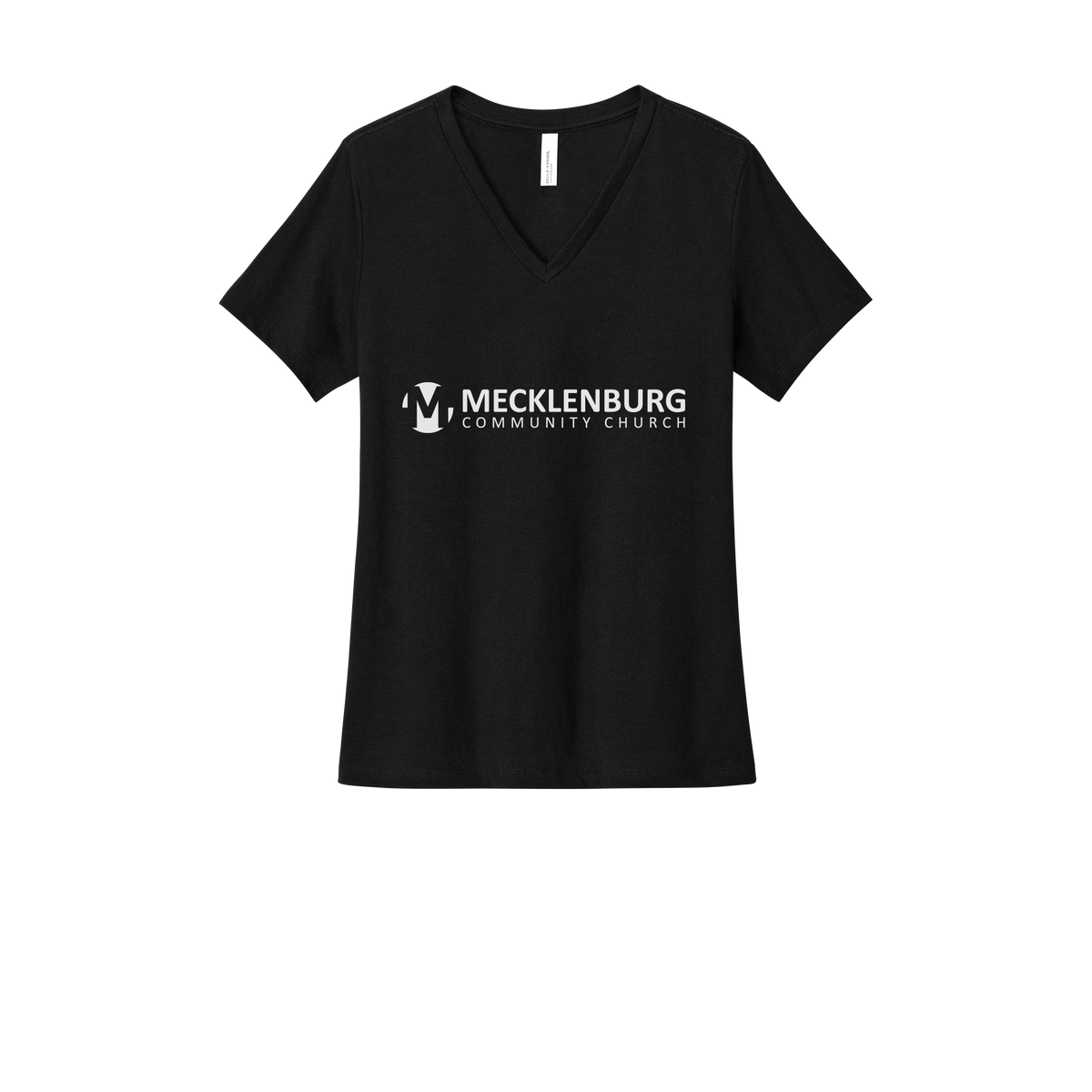 mecklenburg-womens-relaxed-v-neck-tee-dtf-front-6405CVC-solidblackblend-flat-front