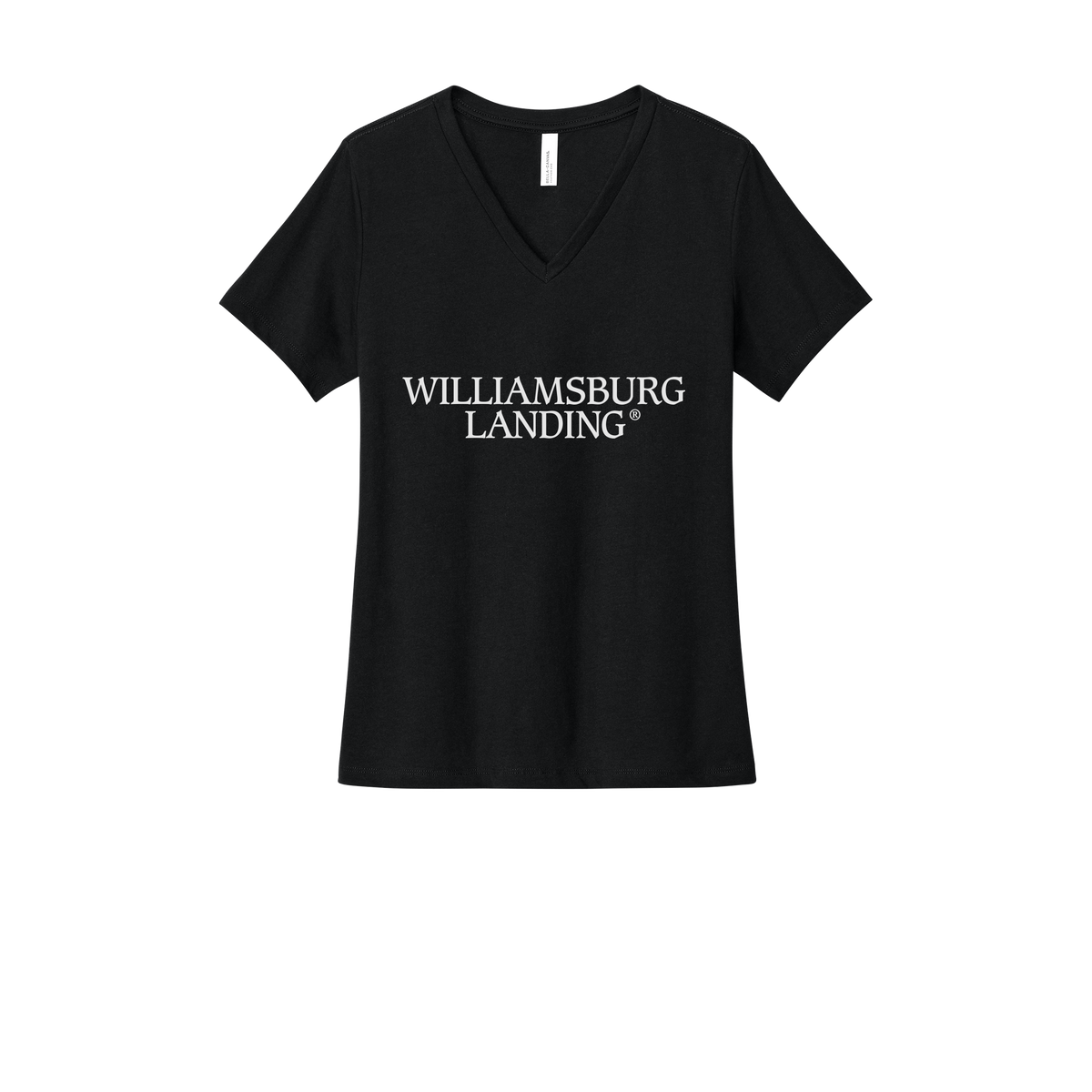 williamsburglanding-womens-relaxed-v-neck-tee-dtf-front-6405CVC-solidblackblend-flat-front