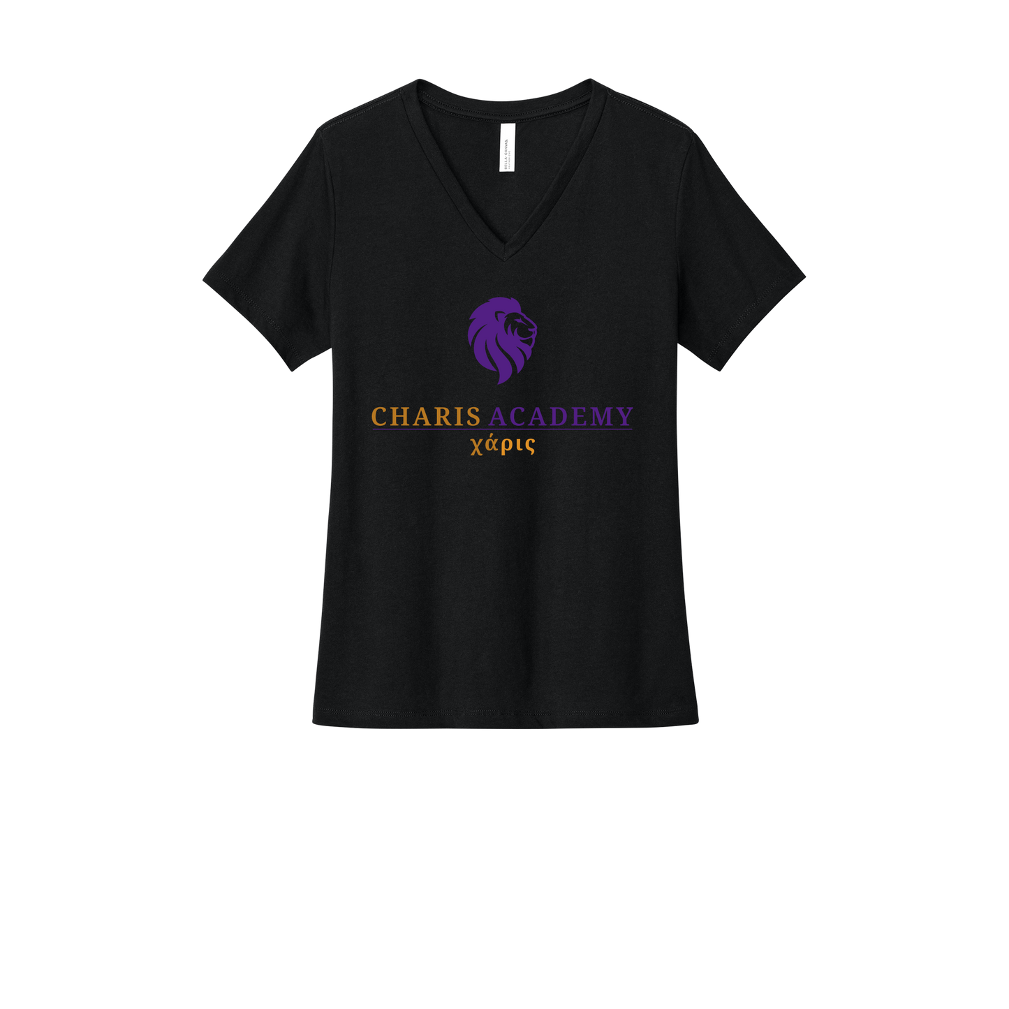 cahazleton-womens-relaxed-v-neck-tee-dtf-front-6405CVC-solidblackblend-flat-front