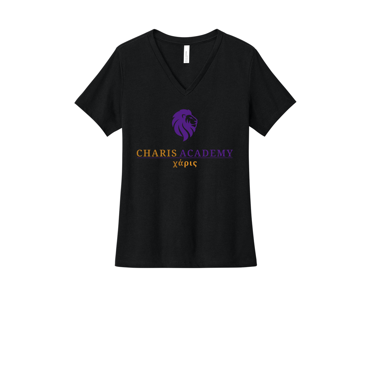 cahazleton-womens-relaxed-v-neck-tee-dtf-front-6405CVC-solidblackblend-flat-front
