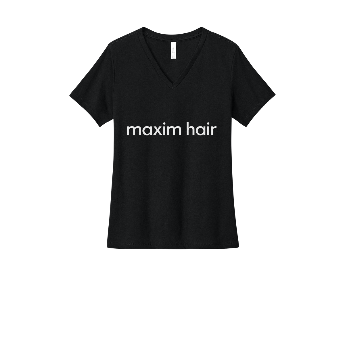 maximhairrestoration-womens-relaxed-v-neck-tee-dtf-front-6405CVC-solidblackblend-flat-front