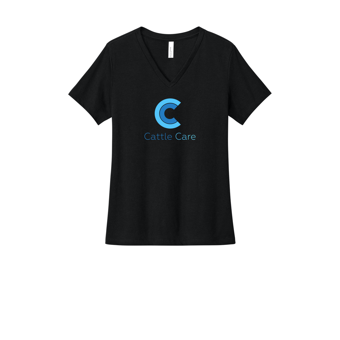 cattle-care-womens-relaxed-v-neck-tee-dtf-front-6405CVC-solidblackblend-flat-front