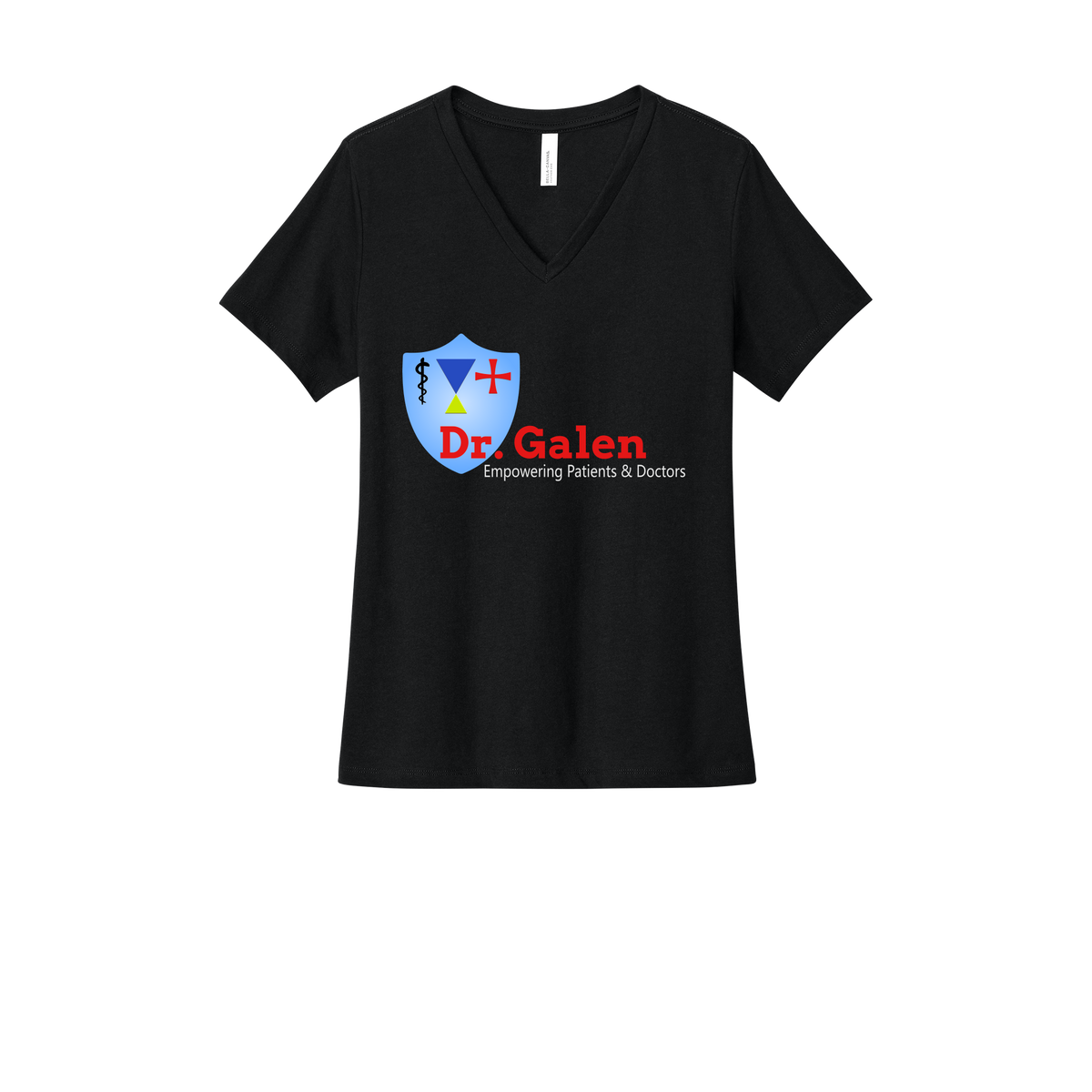 drgalen-womens-relaxed-v-neck-tee-dtf-front-6405CVC-solidblackblend-flat-front