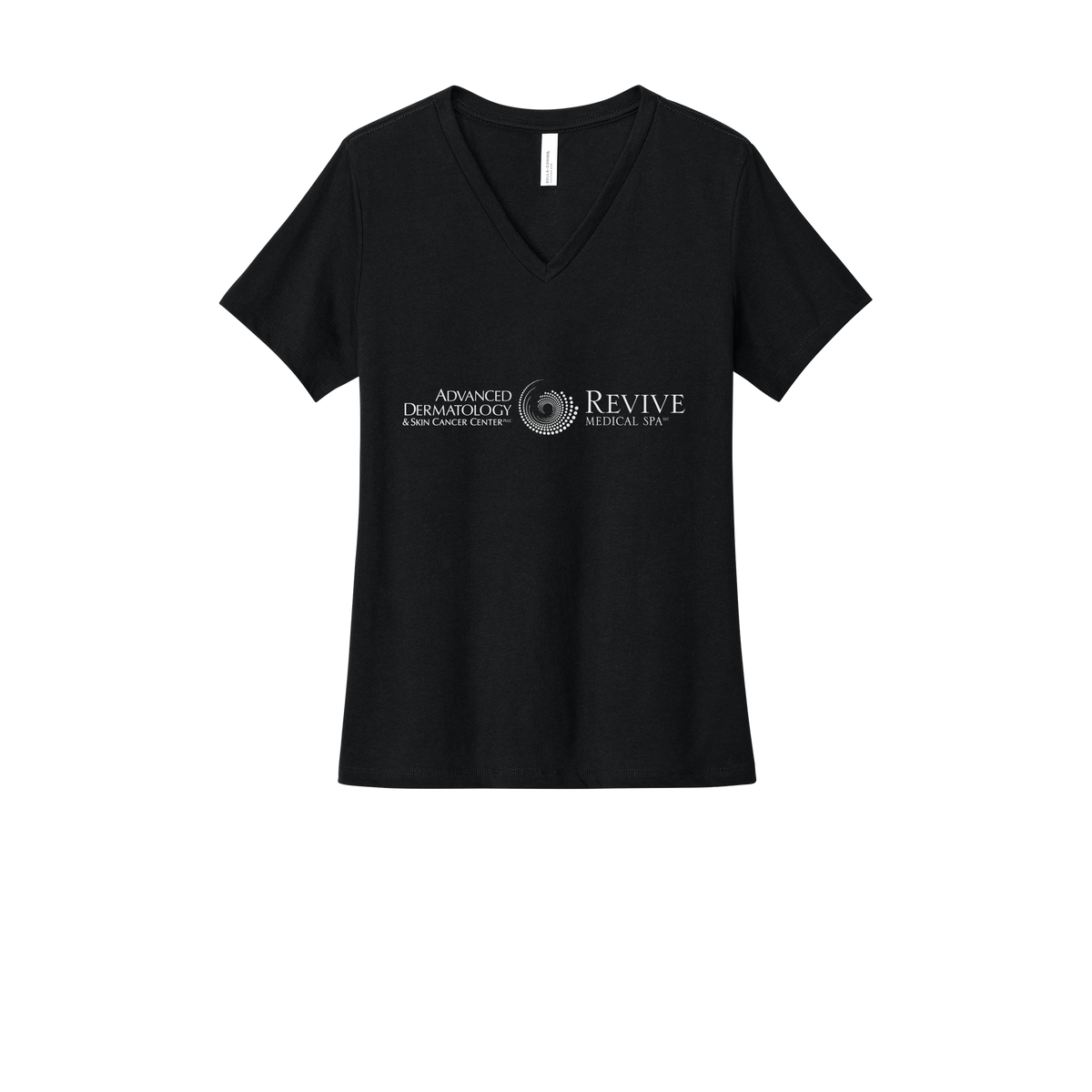 advancedskinmd-womens-relaxed-v-neck-tee-dtf-front-6405CVC-solidblackblend-flat-front