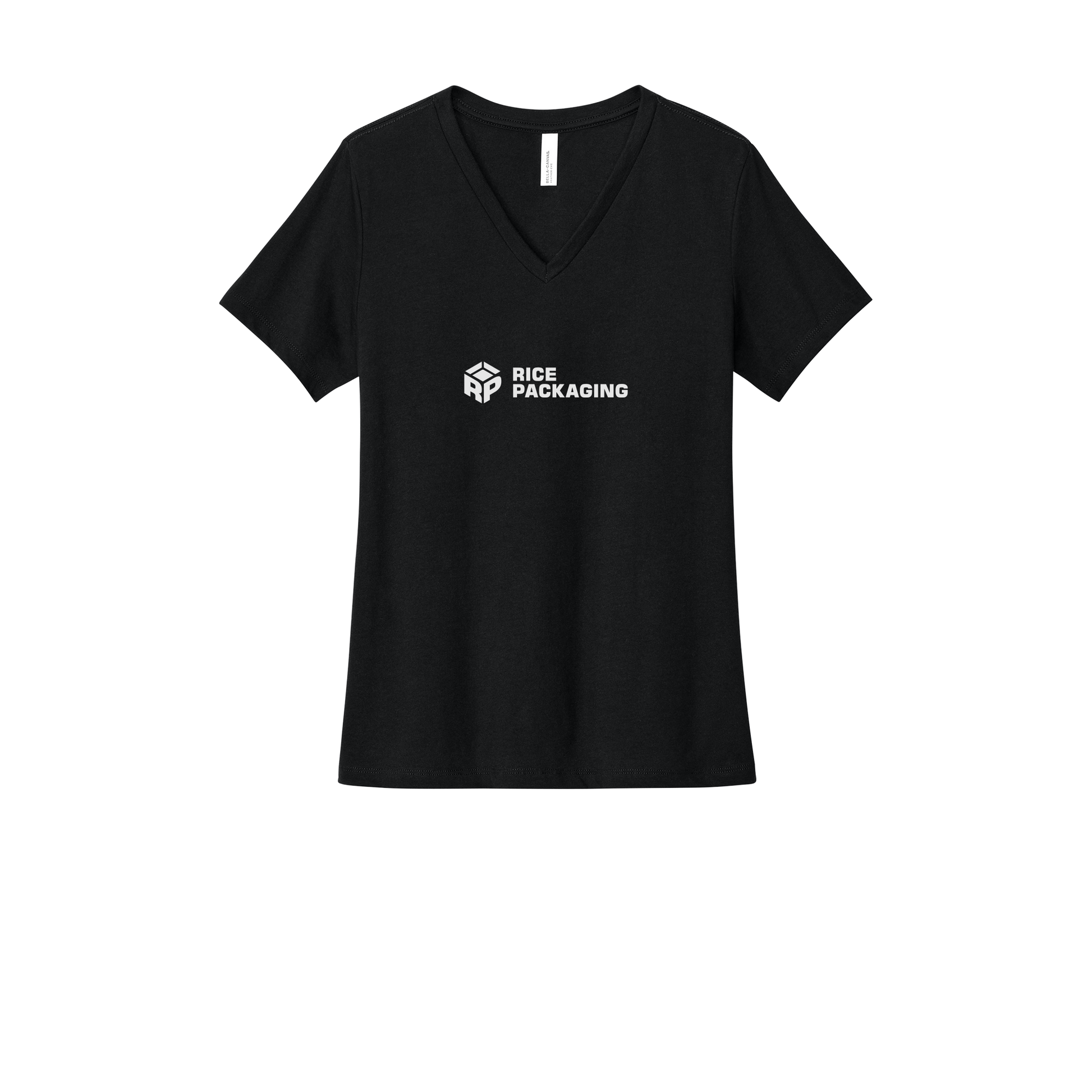 ricepackaging-womens-relaxed-v-neck-tee-dtf-front-6405CVC-solidblackblend-flat-front