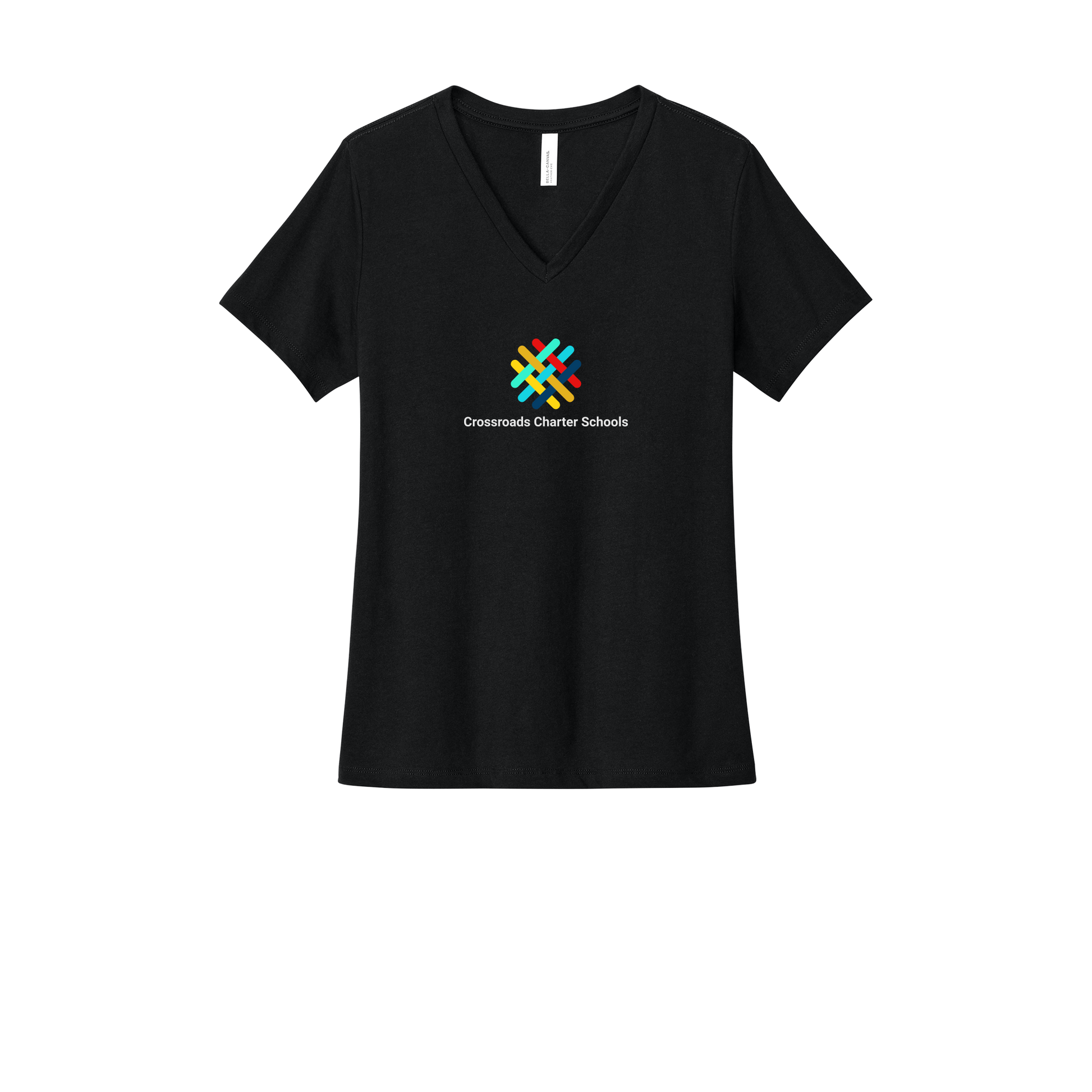 crossroadsschoolskc-womens-relaxed-v-neck-tee-dtf-front-6405CVC-solidblackblend-flat-front