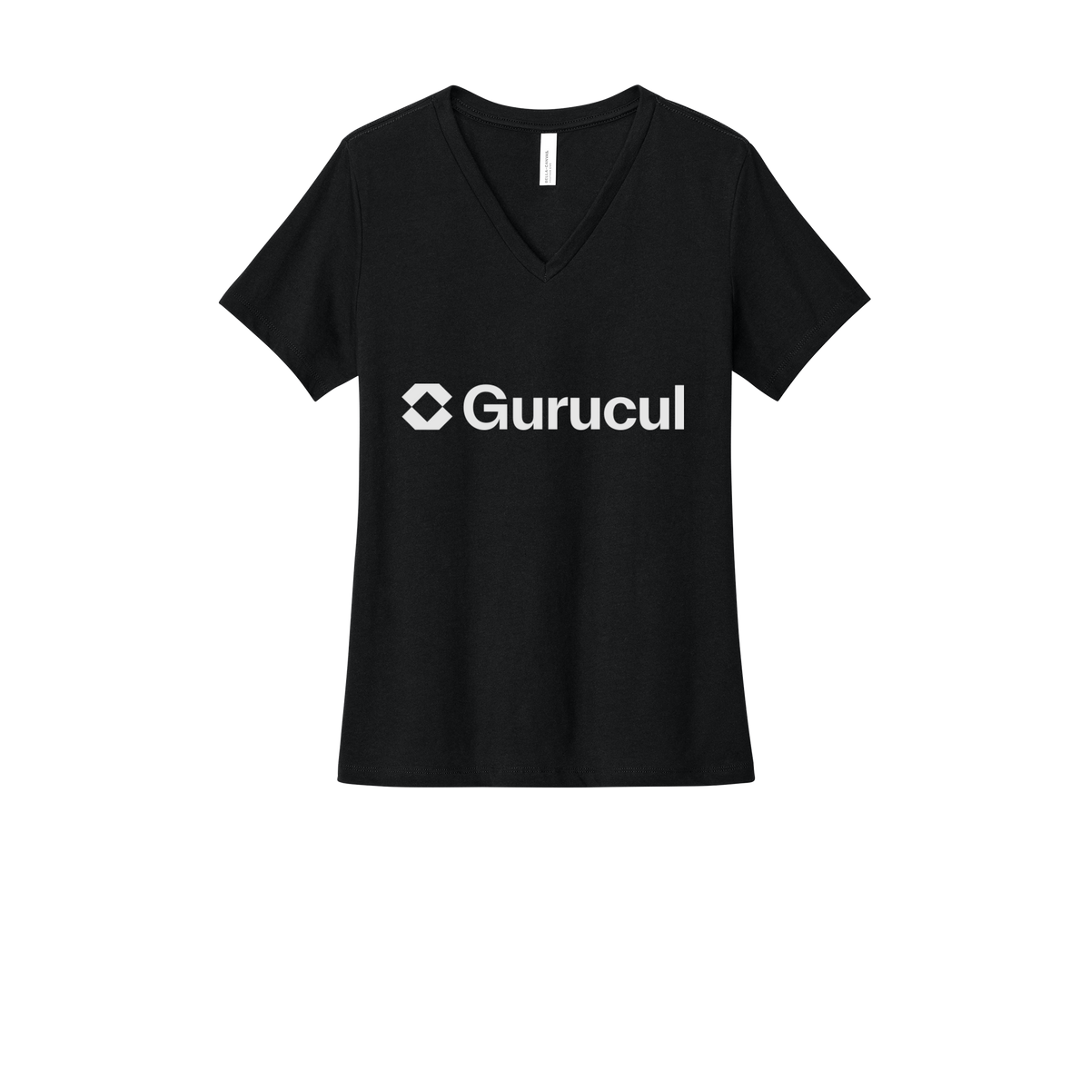 gurucul-womens-relaxed-v-neck-tee-dtf-front-6405CVC-solidblackblend-flat-front