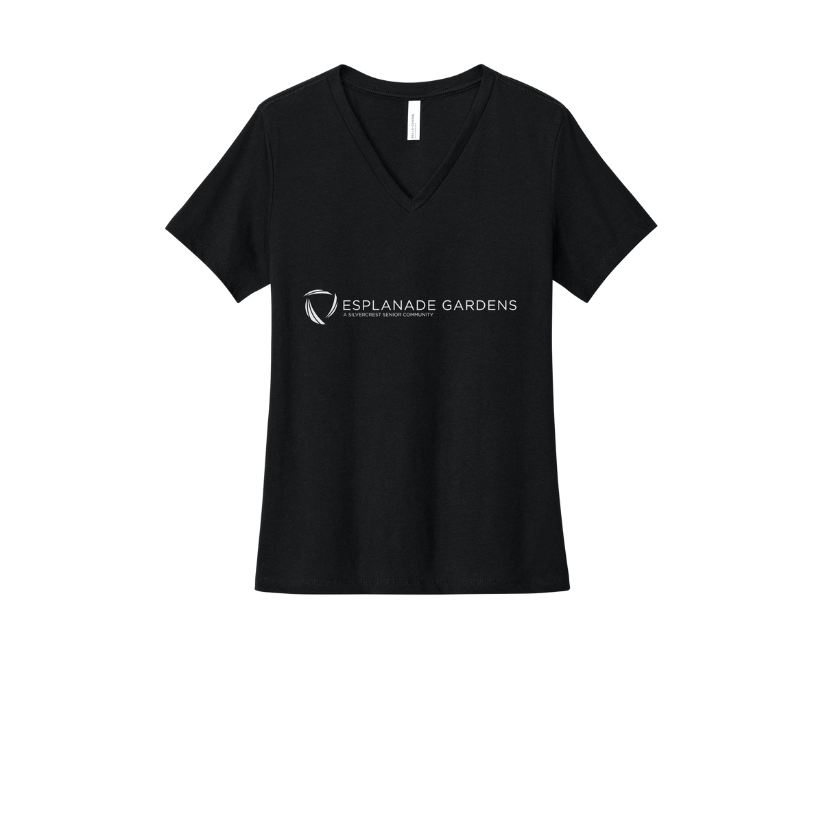 esplanadeseniorcampus-womens-relaxed-v-neck-tee-dtf-front-6405CVC-solidblackblend-flat-front