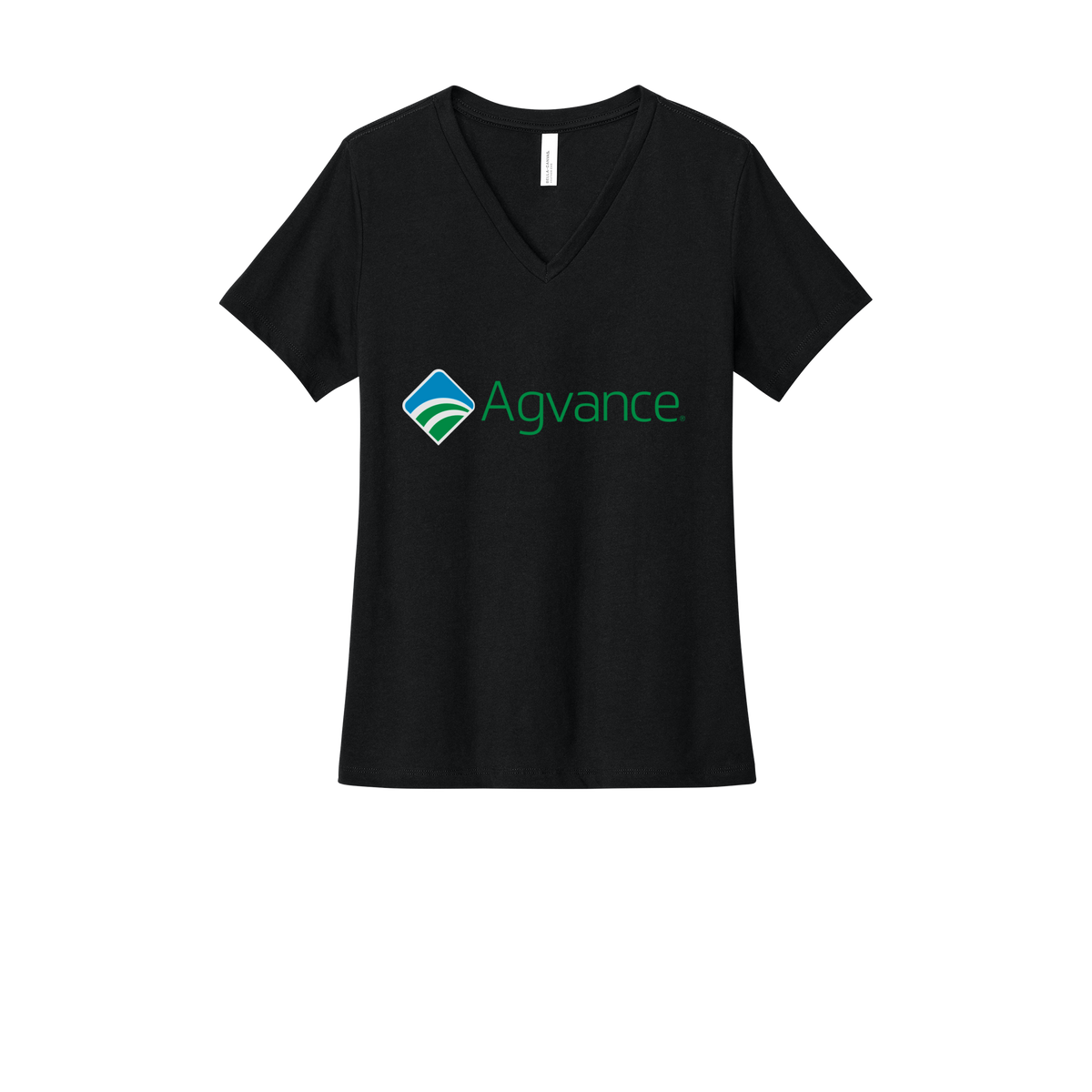 agvance-womens-relaxed-v-neck-tee-dtf-front-6405CVC-solidblackblend-flat-front