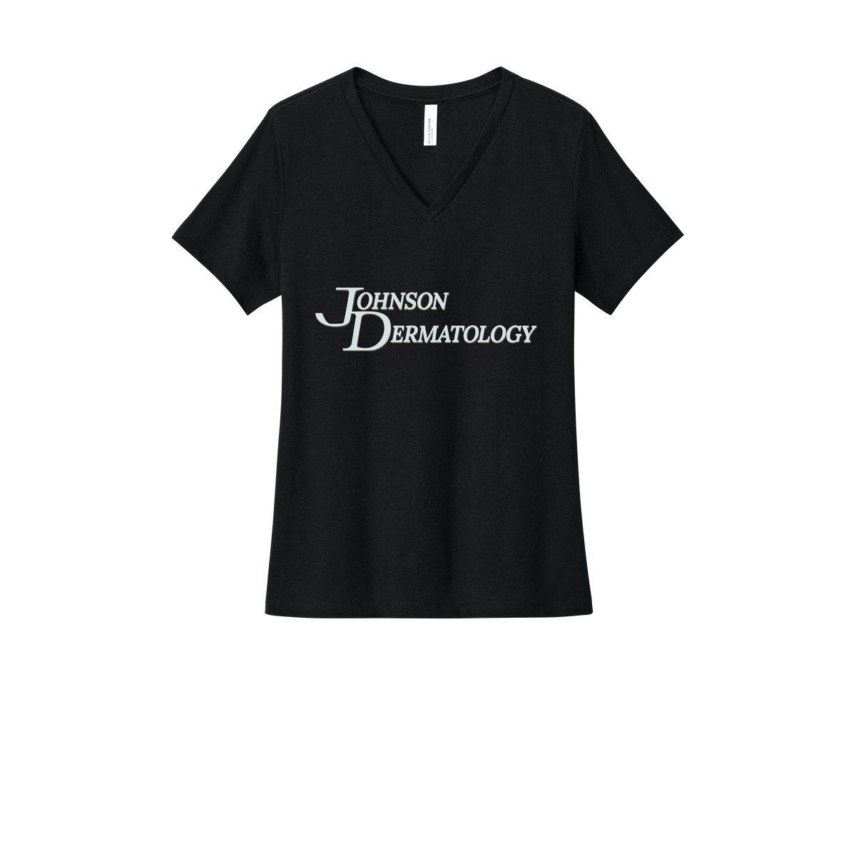 johnsondermatology-womens-relaxed-v-neck-tee-dtf-front-6405CVC-solidblackblend-flat-front