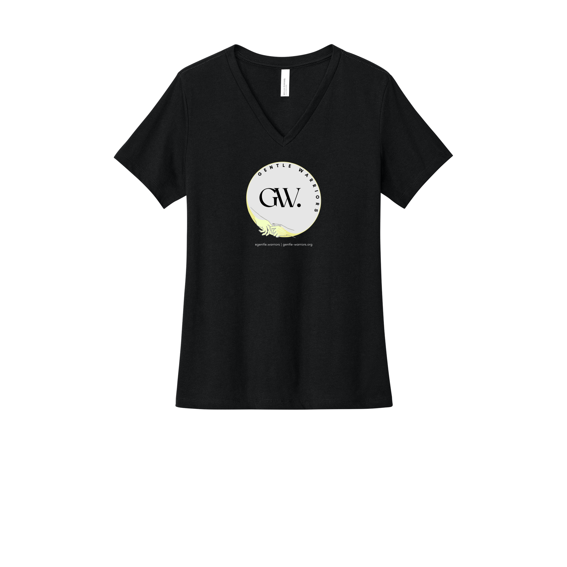 gentle-warriors-womens-relaxed-v-neck-tee-dtf-front-6405CVC-solidblackblend-flat-front