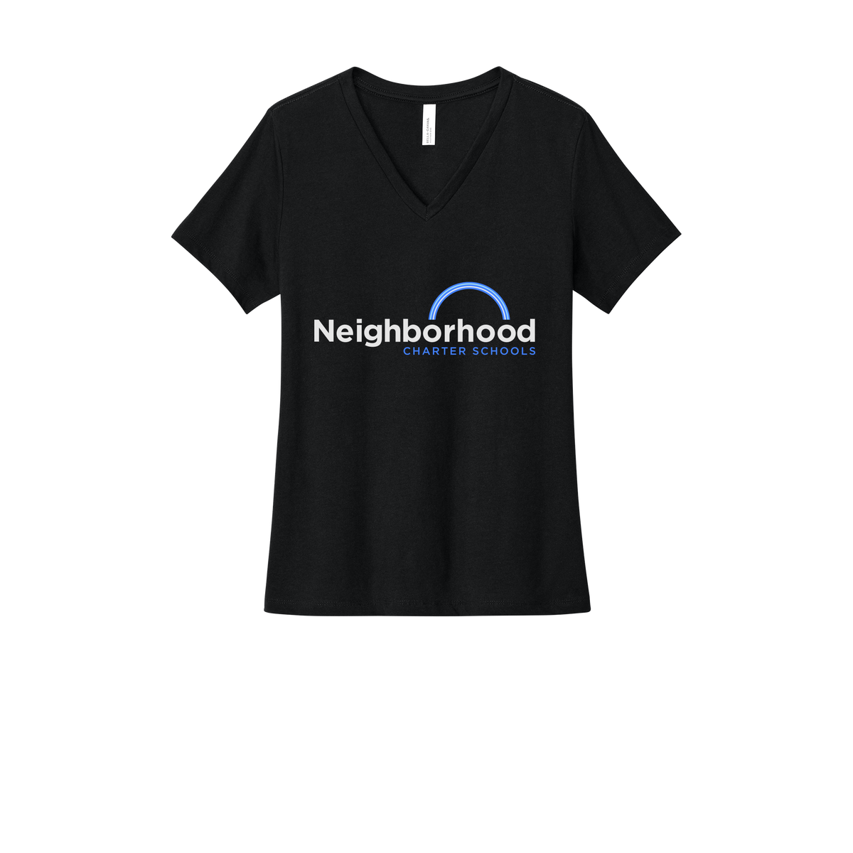 ncschools-womens-relaxed-v-neck-tee-dtf-front-6405CVC-solidblackblend-flat-front