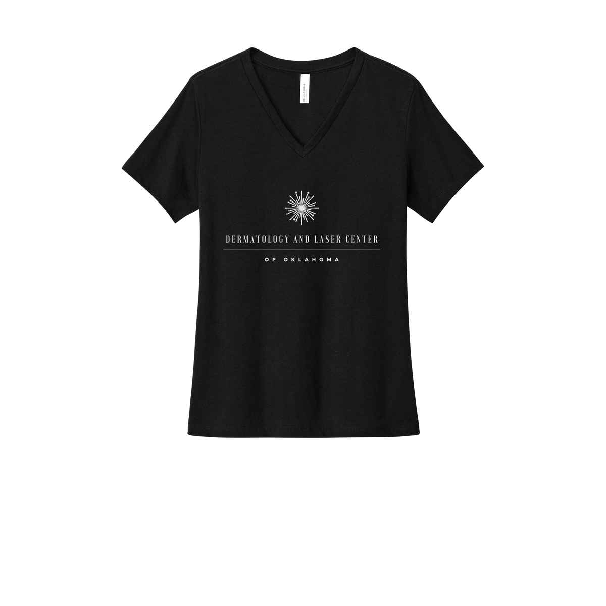 dermatologylaserok-womens-relaxed-v-neck-tee-dtf-front-6405CVC-solidblackblend-flat-front