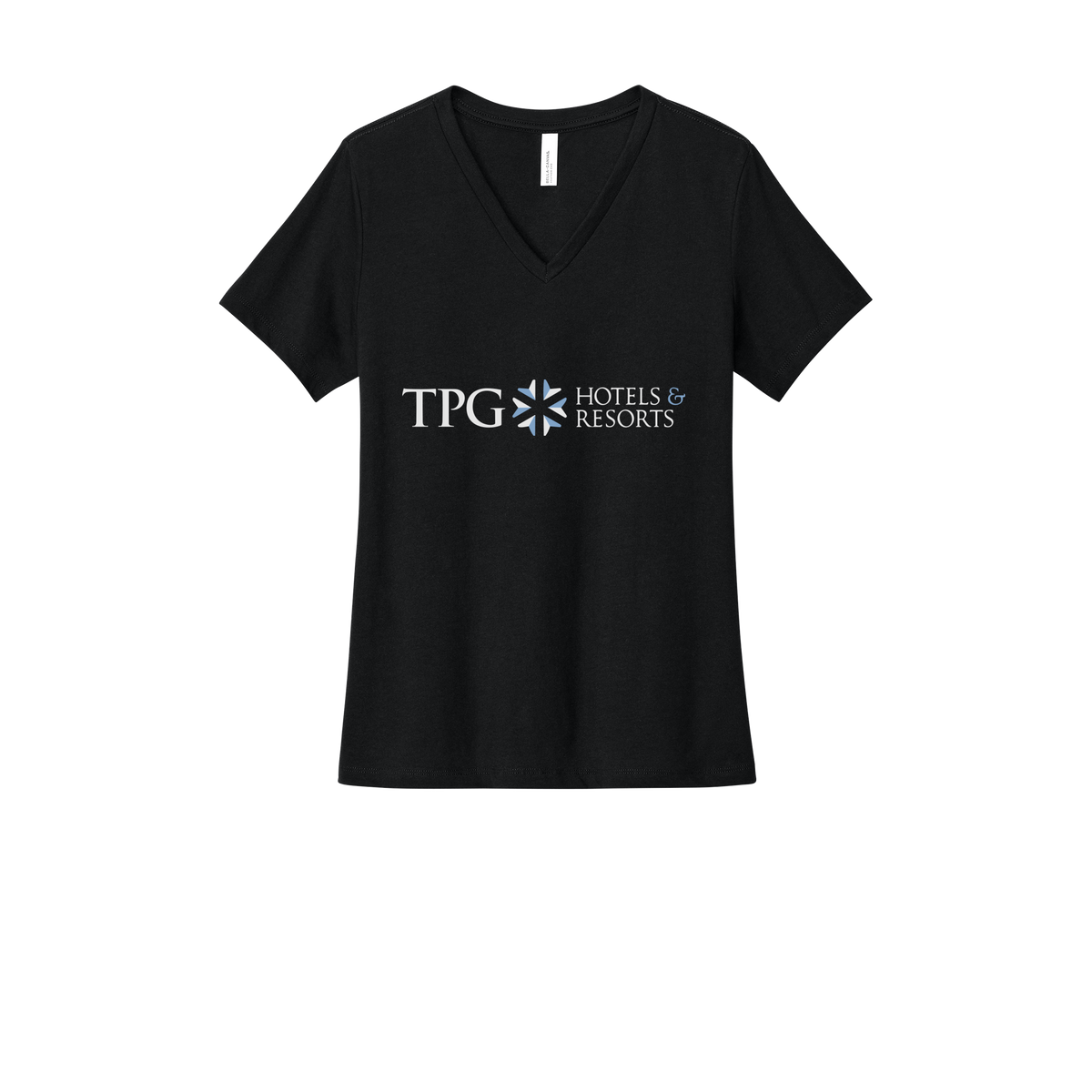 tpghotelsandresorts-womens-relaxed-v-neck-tee-dtf-front-6405CVC-solidblackblend-flat-front