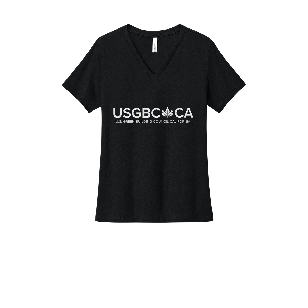 usgbc-ca-womens-relaxed-v-neck-tee-dtf-front-6405CVC-solidblackblend-flat-front