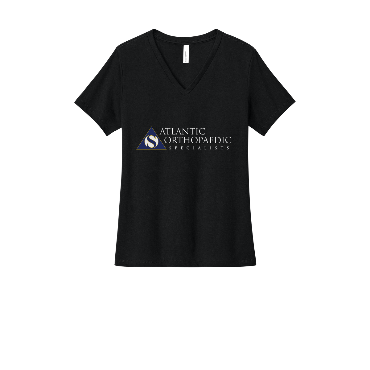 atlanticortho-womens-relaxed-v-neck-tee-dtf-front-6405CVC-solidblackblend-flat-front