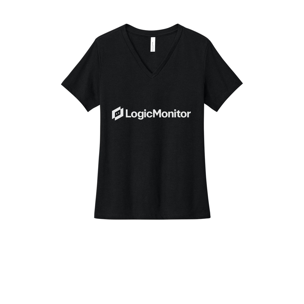 logicmonitor-womens-relaxed-v-neck-tee-dtf-front-6405CVC-solidblackblend-flat-front