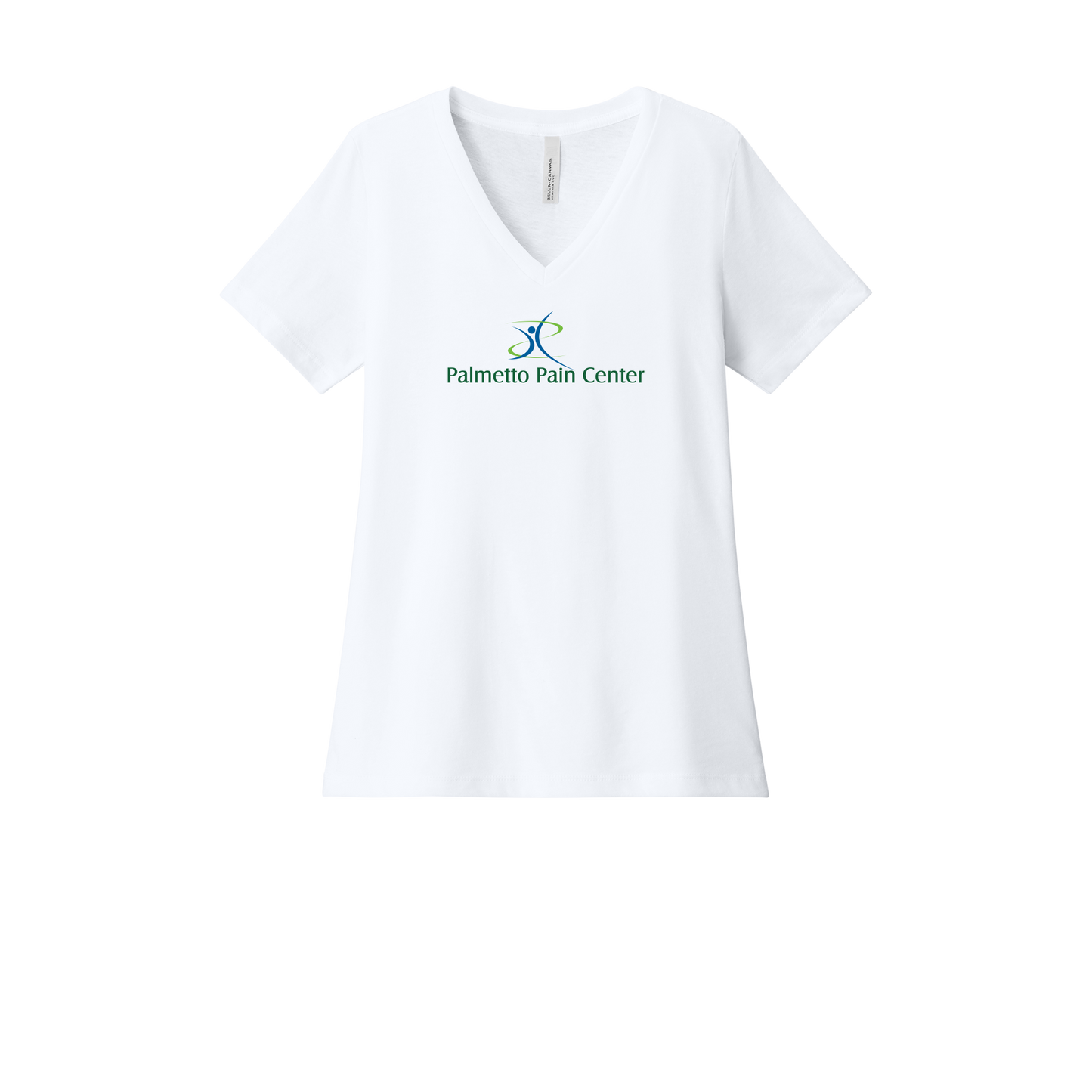 palmetto-pain-center-womens-relaxed-v-neck-tee-dtf-front-6405CVC-solidwhiteblend-flat-front
