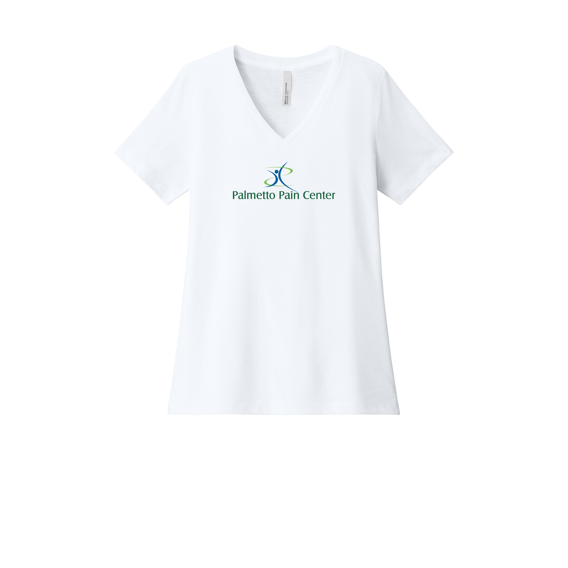 palmetto-pain-center-womens-relaxed-v-neck-tee-dtf-front-6405CVC-solidwhiteblend-flat-front